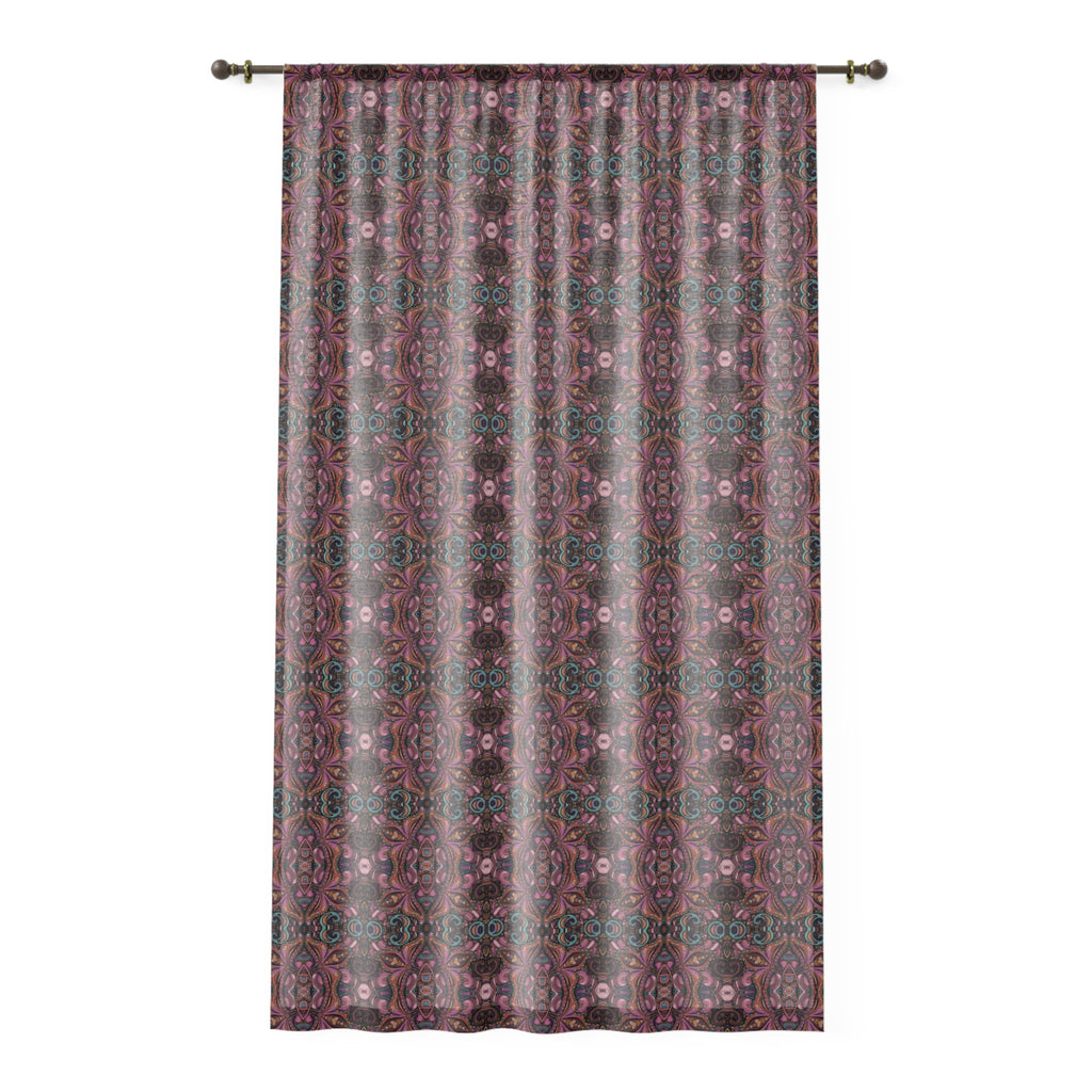 Bohemian Damask Window Curtain in the 'Sabrina Design' — Vintage Floral Pattern Sheer Panel