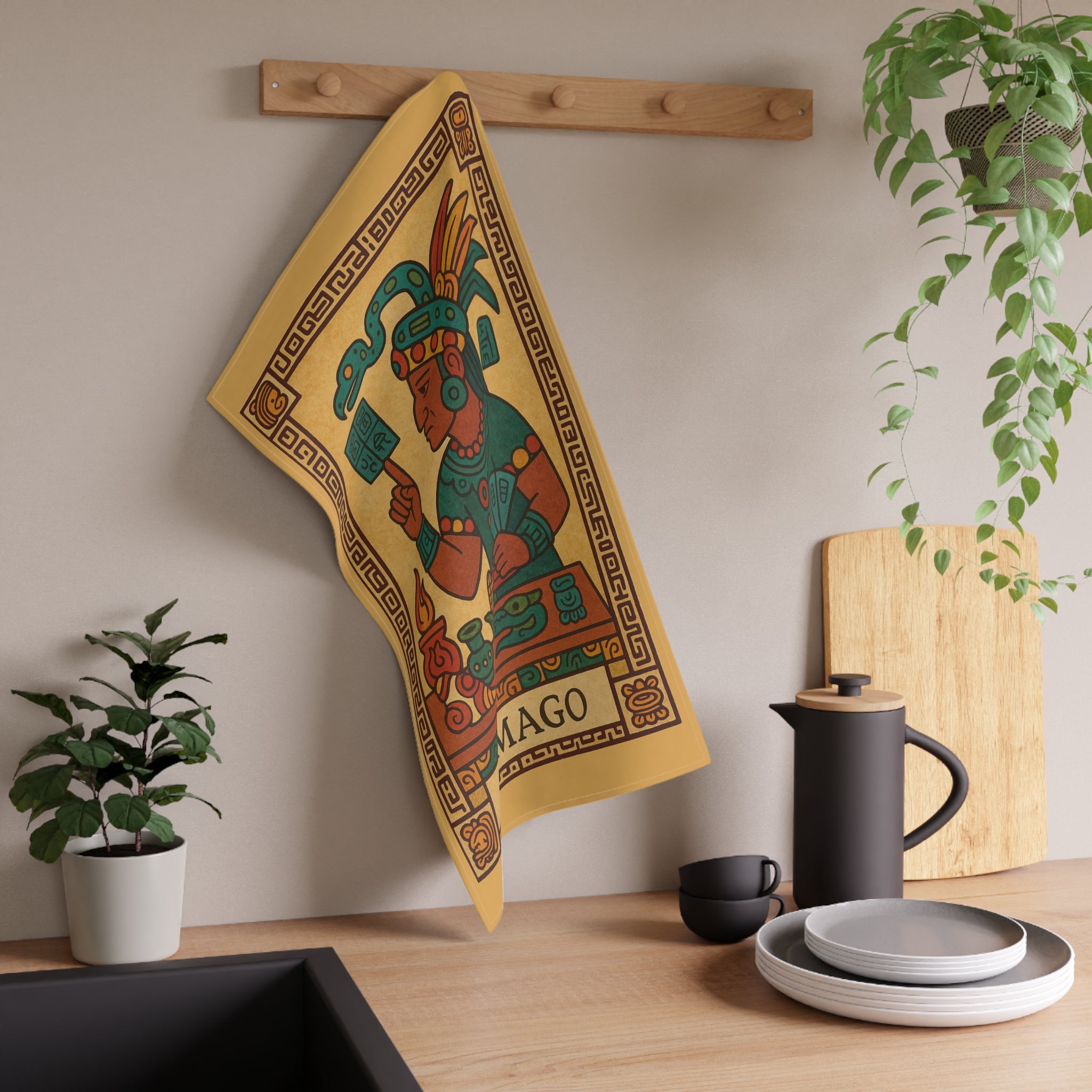 El Mago 'The Magician' Inspired Tarot Kitchen Tea Towel — Aztec Magician Design by Leah Quinn