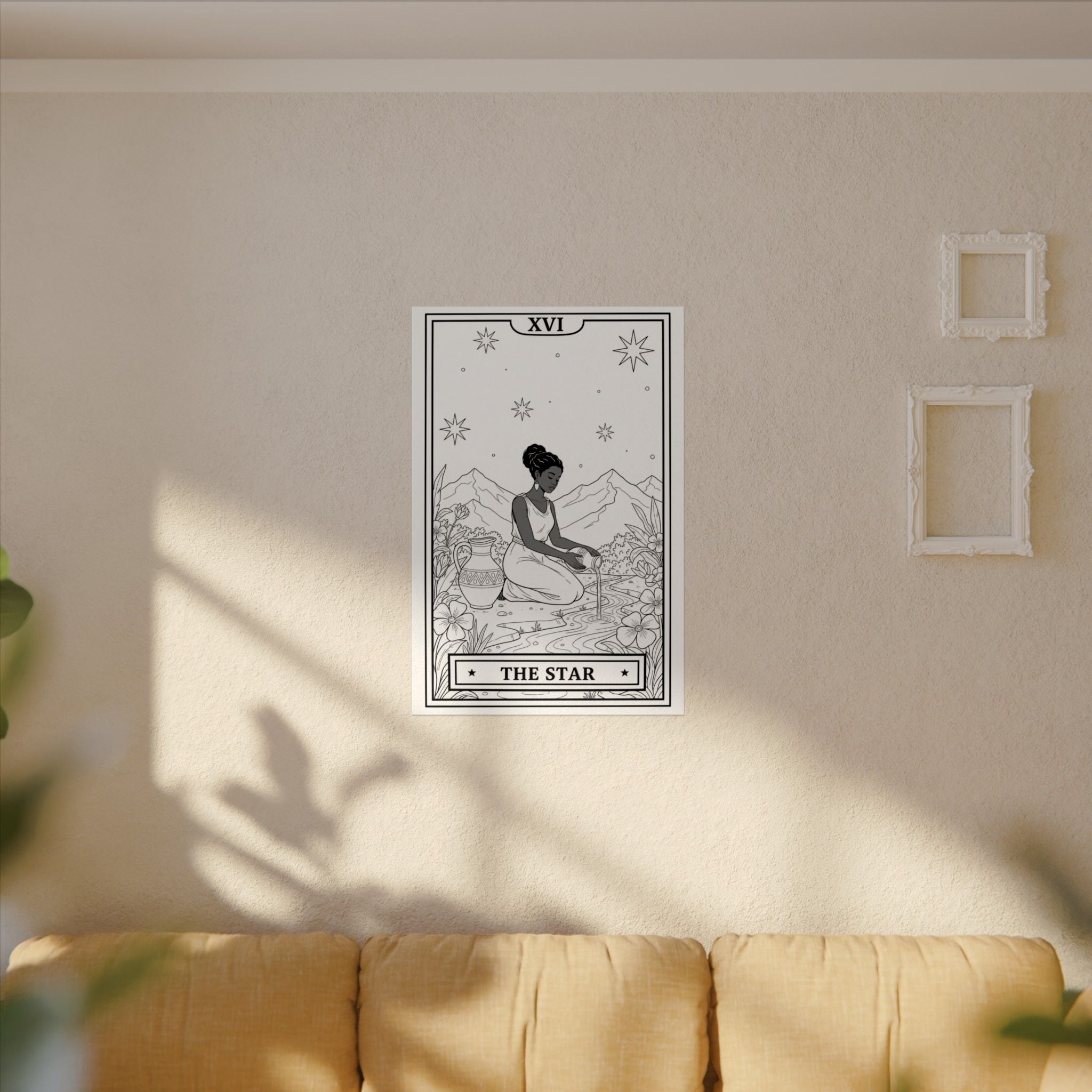 Star Tarot Card Coloring Poster — Textured Watercolor Matte Wall Art (Large)