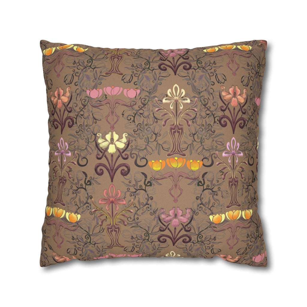 Warm Yellow Ornate Floral Tulips Decorative Square Pillowcase