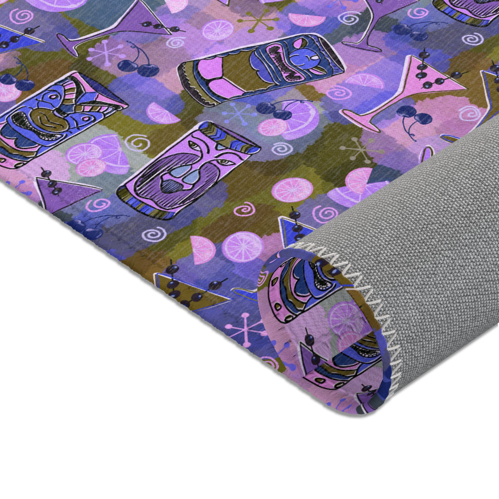 Kitschy Tiki Grape Area Rug — Distressed Ornamental Accent Rug for Living Room, She-Sheds & Man Caves