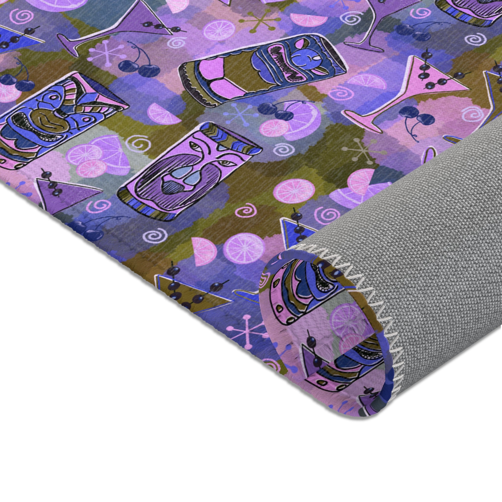 Kitschy Tiki Grape Area Rug — Distressed Ornamental Accent Rug for Living Room, She-Sheds & Man Caves