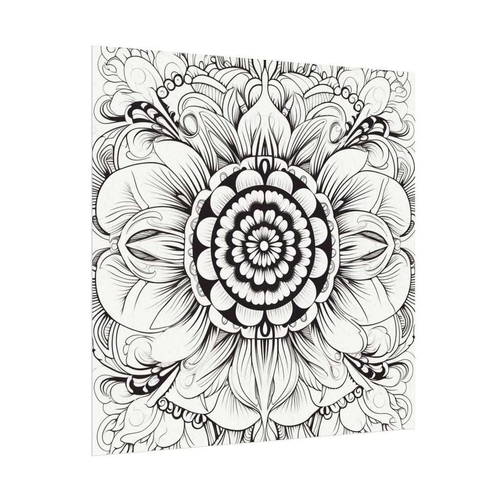 Boho Flower Coloring Poster — Textured Watercolor Matte Print 24x24inch