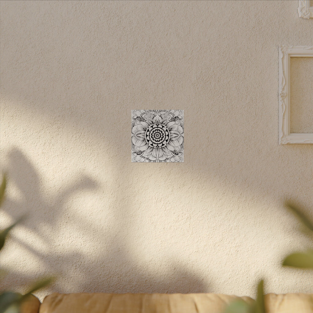 Boho Flower Coloring Poster — Textured Watercolor Matte Print 24x24inch