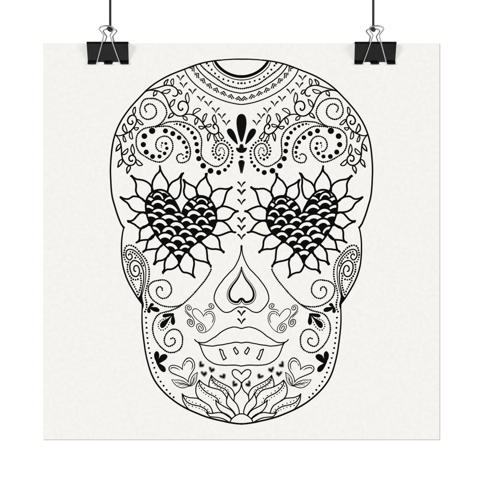 Sugar Skull Day of the Dead Number 3 Coloring Poster on Fine Textured Watercolor Matte Print - Make Your Coloring Pages Stand Out!