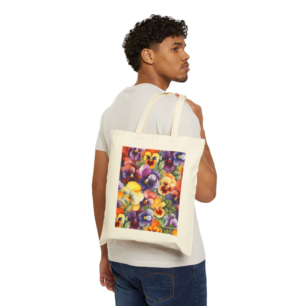 Spring Pansies Canvas Tote Bag — Vibrant Floral Cotton Shopper
