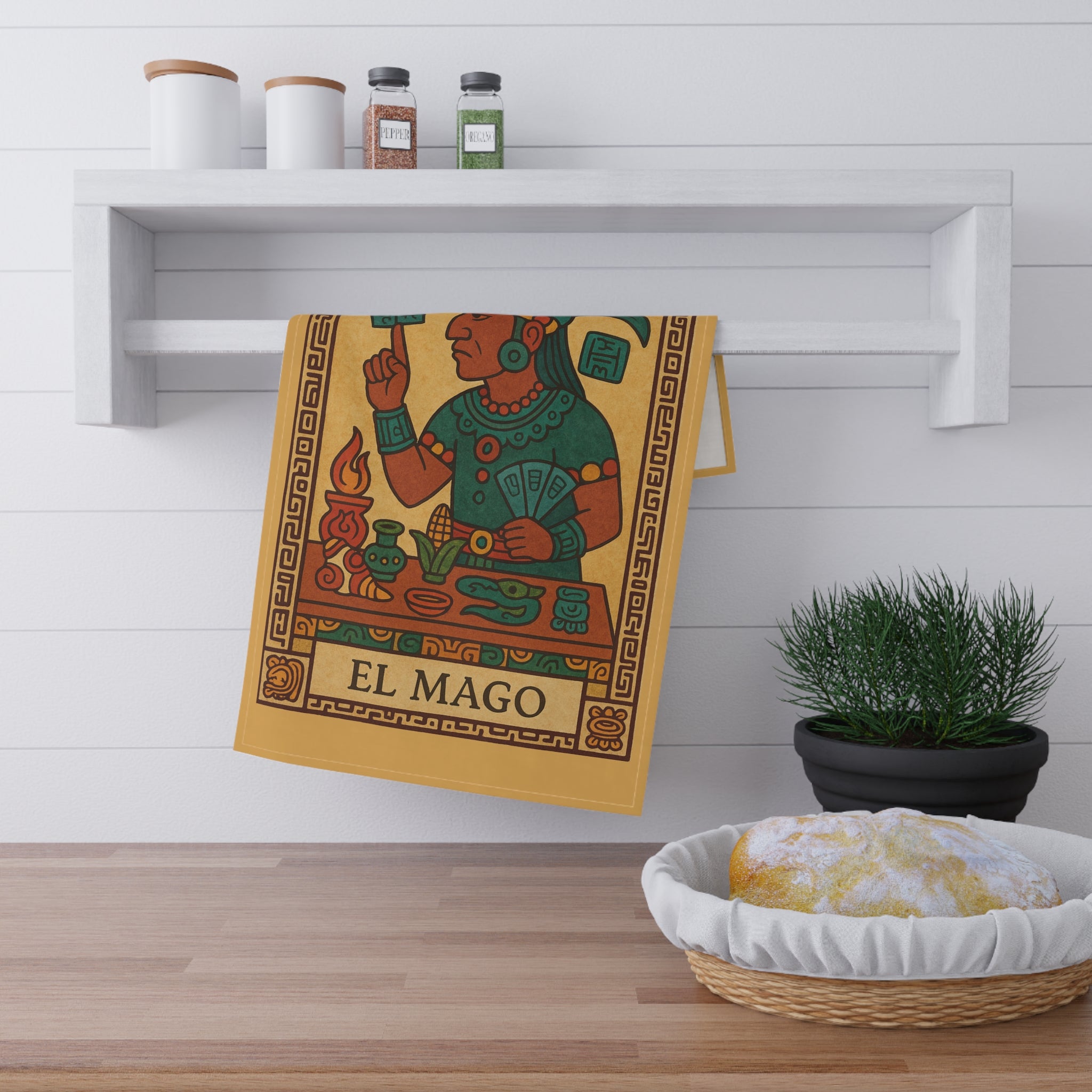 El Mago 'The Magician' Inspired Tarot Kitchen Tea Towel — Aztec Magician Design by Leah Quinn