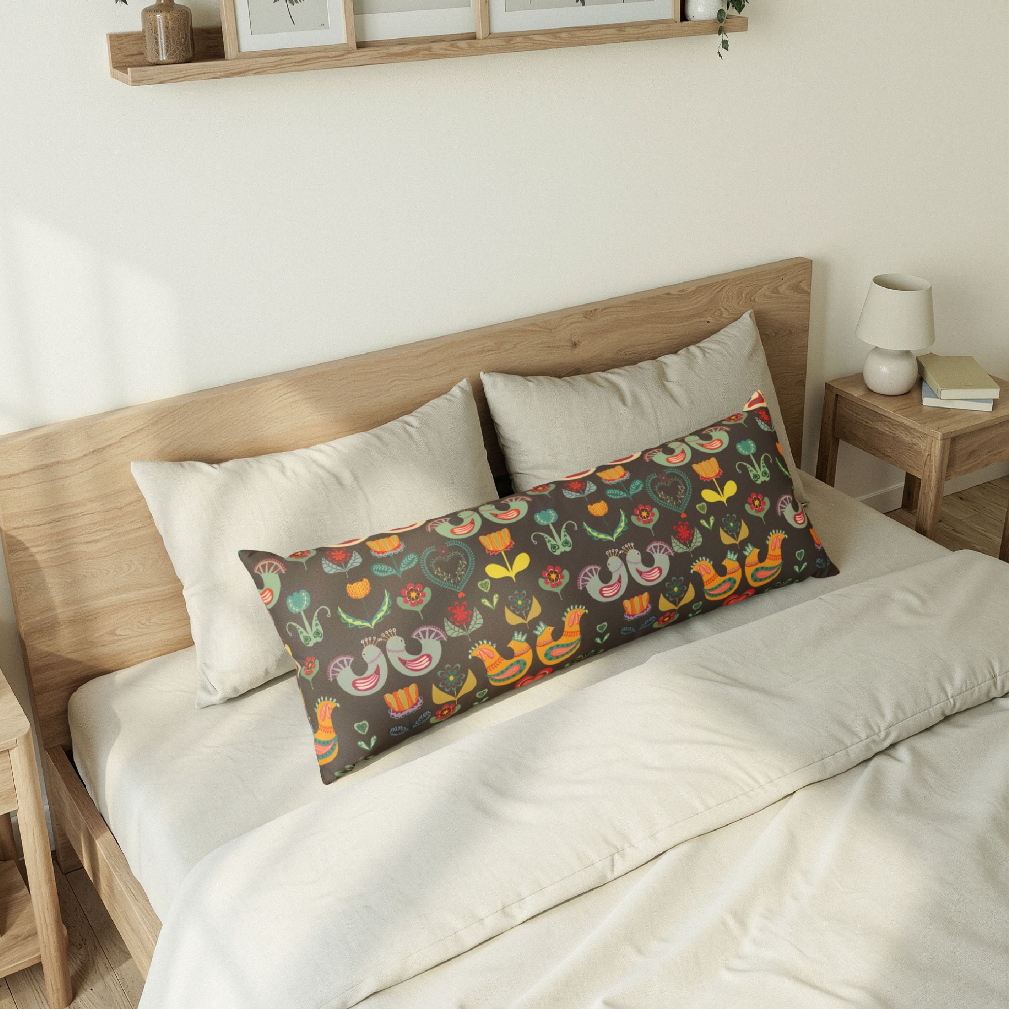 Bohemian Floral Folk Farmhouse Body Pillow — Support Cushion