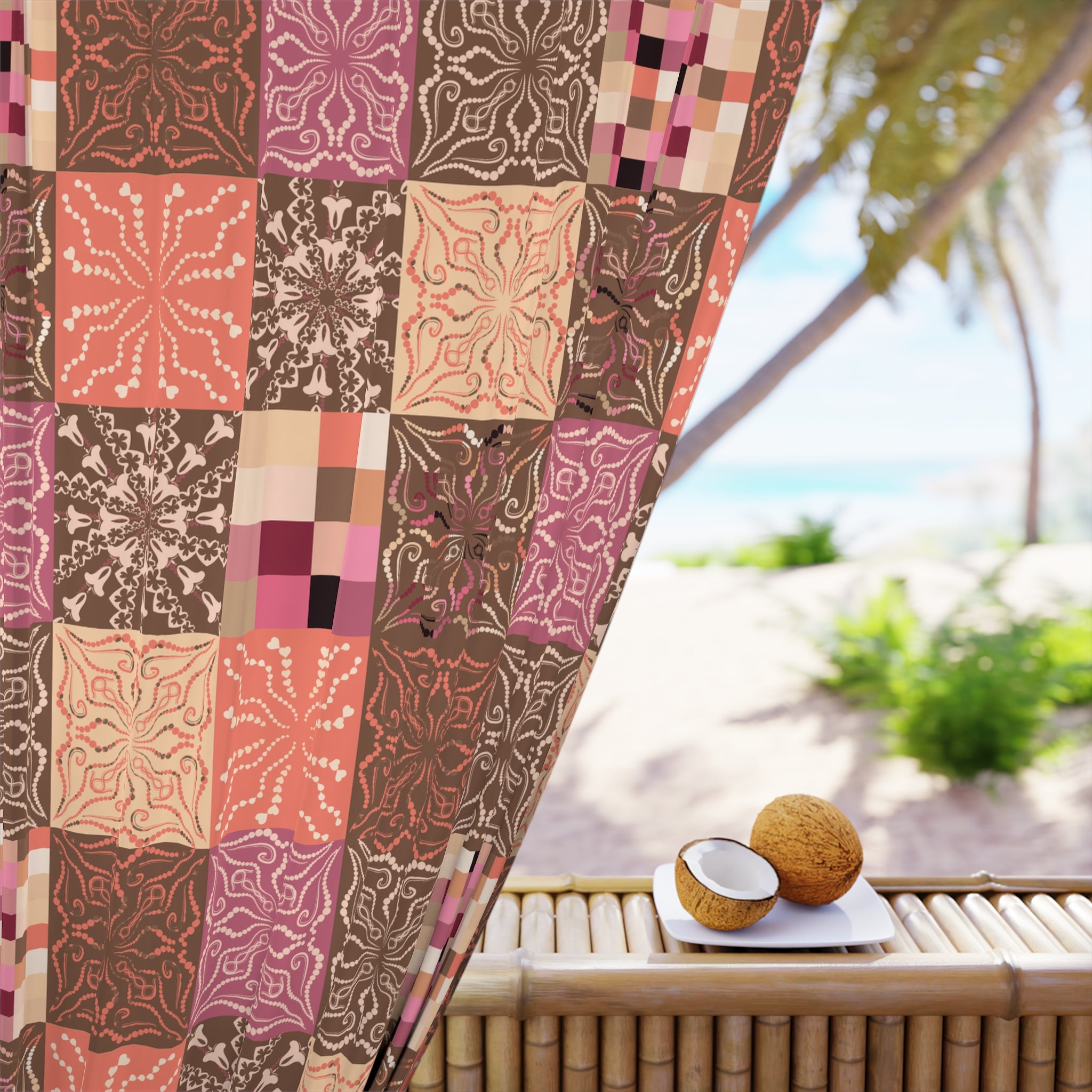 Retro Western Quilt Check Blocks Blackout Curtain — Colorful Single Panel (50x84)