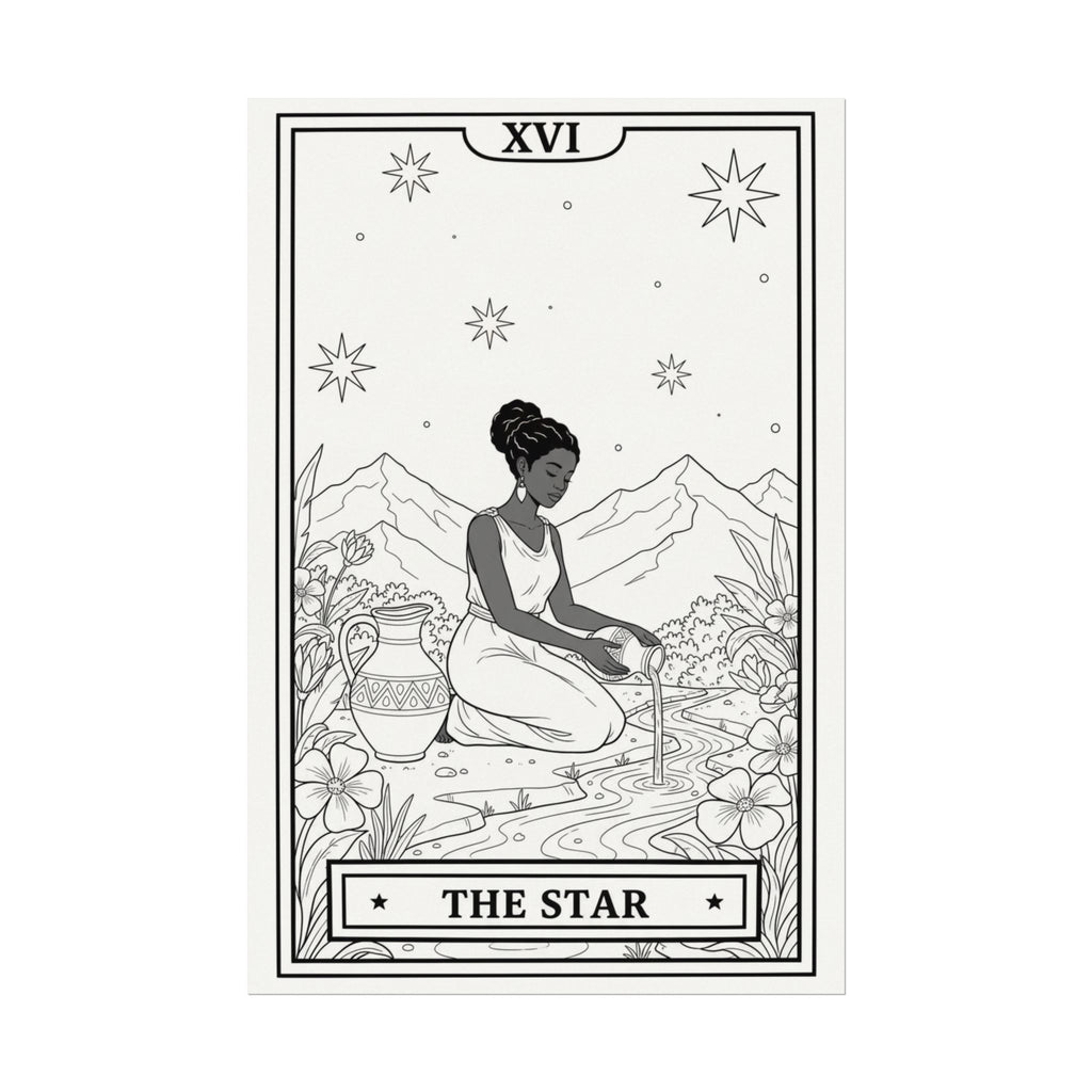 Star Tarot Card Coloring Poster — Textured Watercolor Matte Wall Art (Large)
