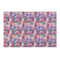 Kitschy Tiki Multicolor Pink Area Rug — Distressed Ornamental Accent Rug for Living Room, She-Sheds & Man Caves