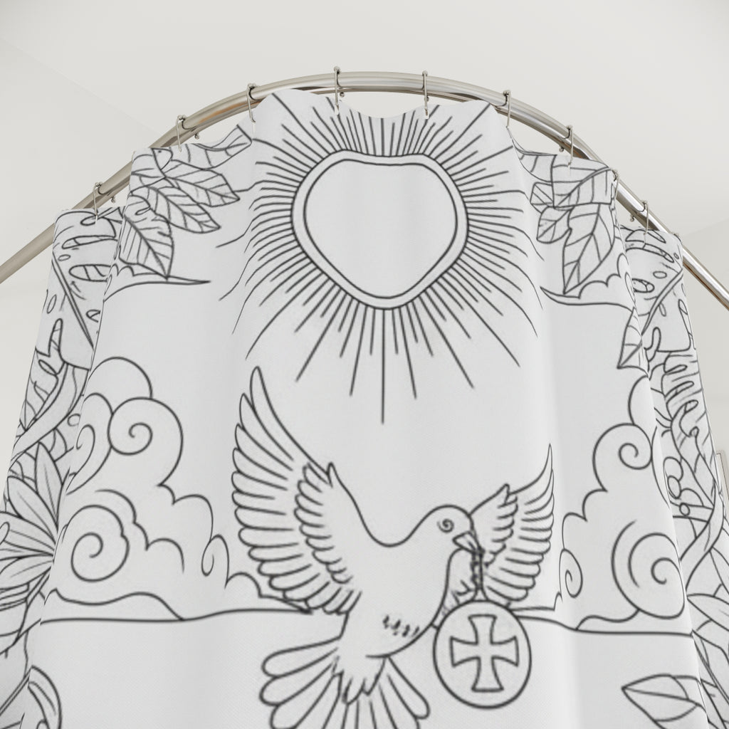 Ace of Cups Tarot-Style Chalice & Dove Shower Curtain — Boho Spiritual Color-Your-Own Shower Curtain