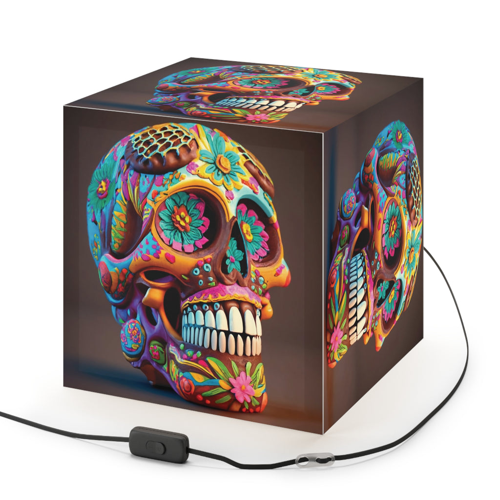 Colorful Skull Light Cube Lamp, Boho Decor, Unique Home Accents, Day of the Dead, Festival Lighting, Artistic Gift Idea