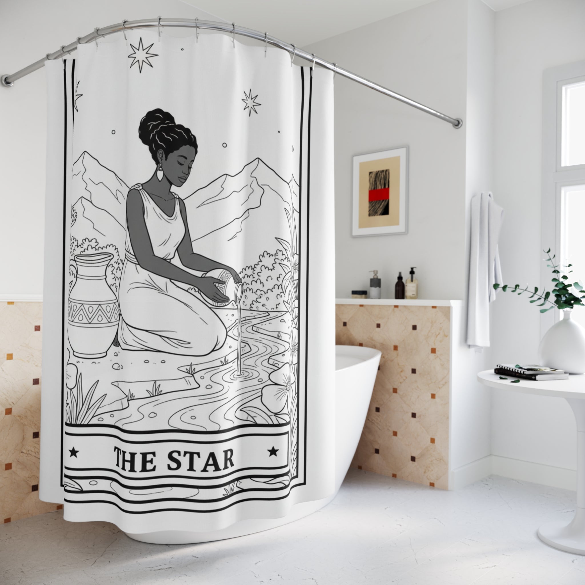The Star Tarot Card Shower Curtain — Boho Spiritual Color-Your-Own Shower Curtain