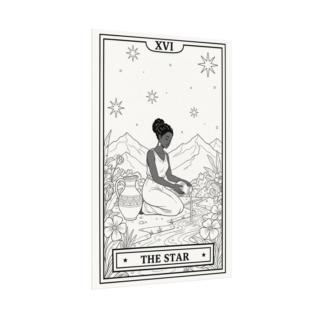 Star Tarot Card Coloring Poster — Textured Watercolor Matte Wall Art (Large)