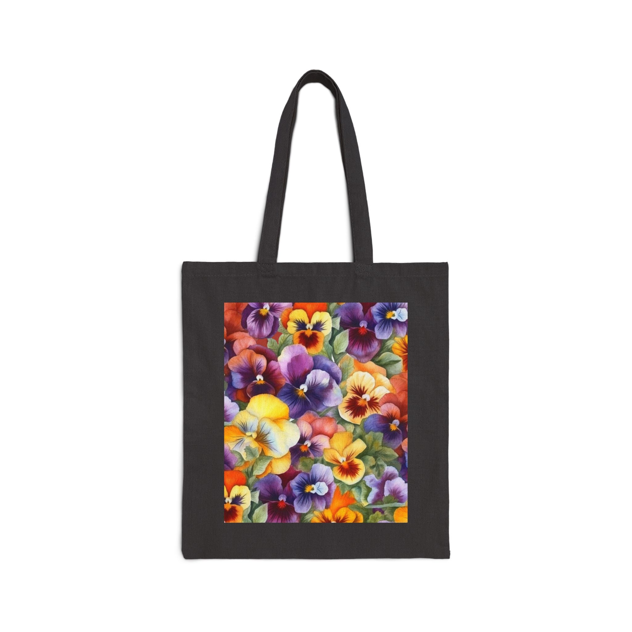 Spring Pansies Canvas Tote Bag — Vibrant Floral Cotton Shopper