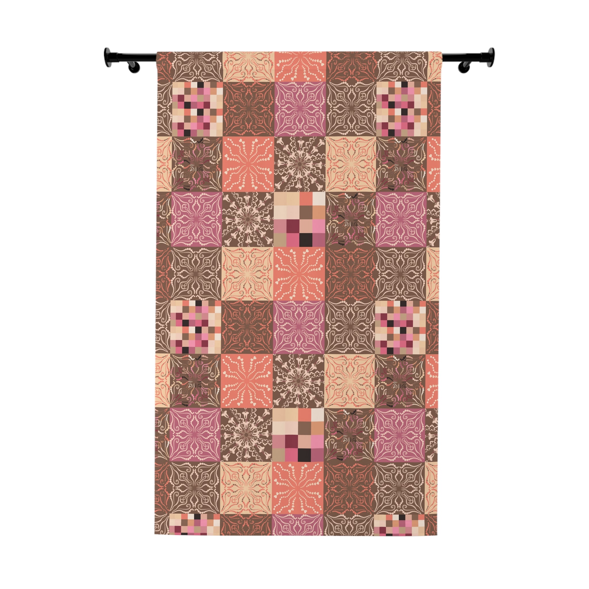 Retro Western Quilt Check Blocks Blackout Curtain — Colorful Single Panel (50x84)