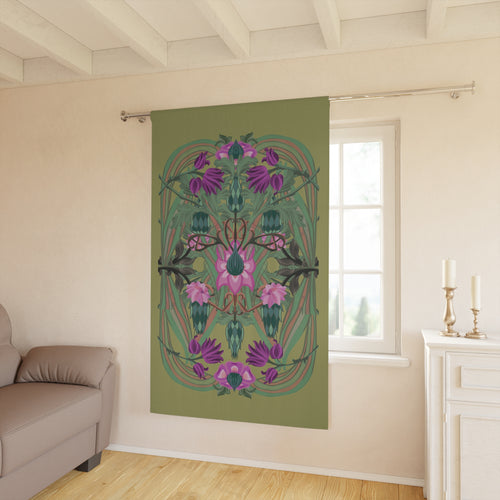 Boho Art Deco Olive Floral Blackout Curtain — Single 50x84" Panel