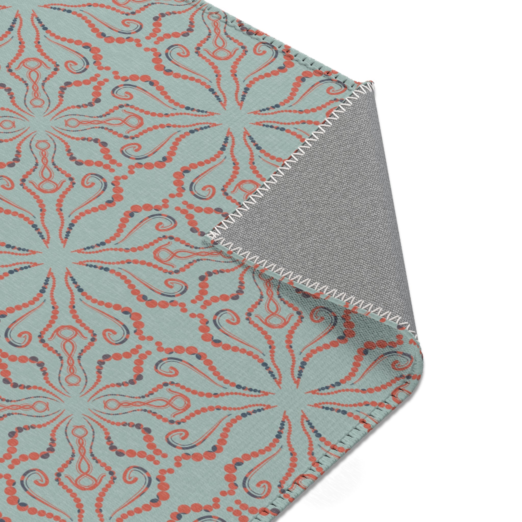 Retro Western Farmhouse Area Rug in Slate Blue— Distressed Ornamental Accent Rug for Living Room, She-Sheds & Man Caves