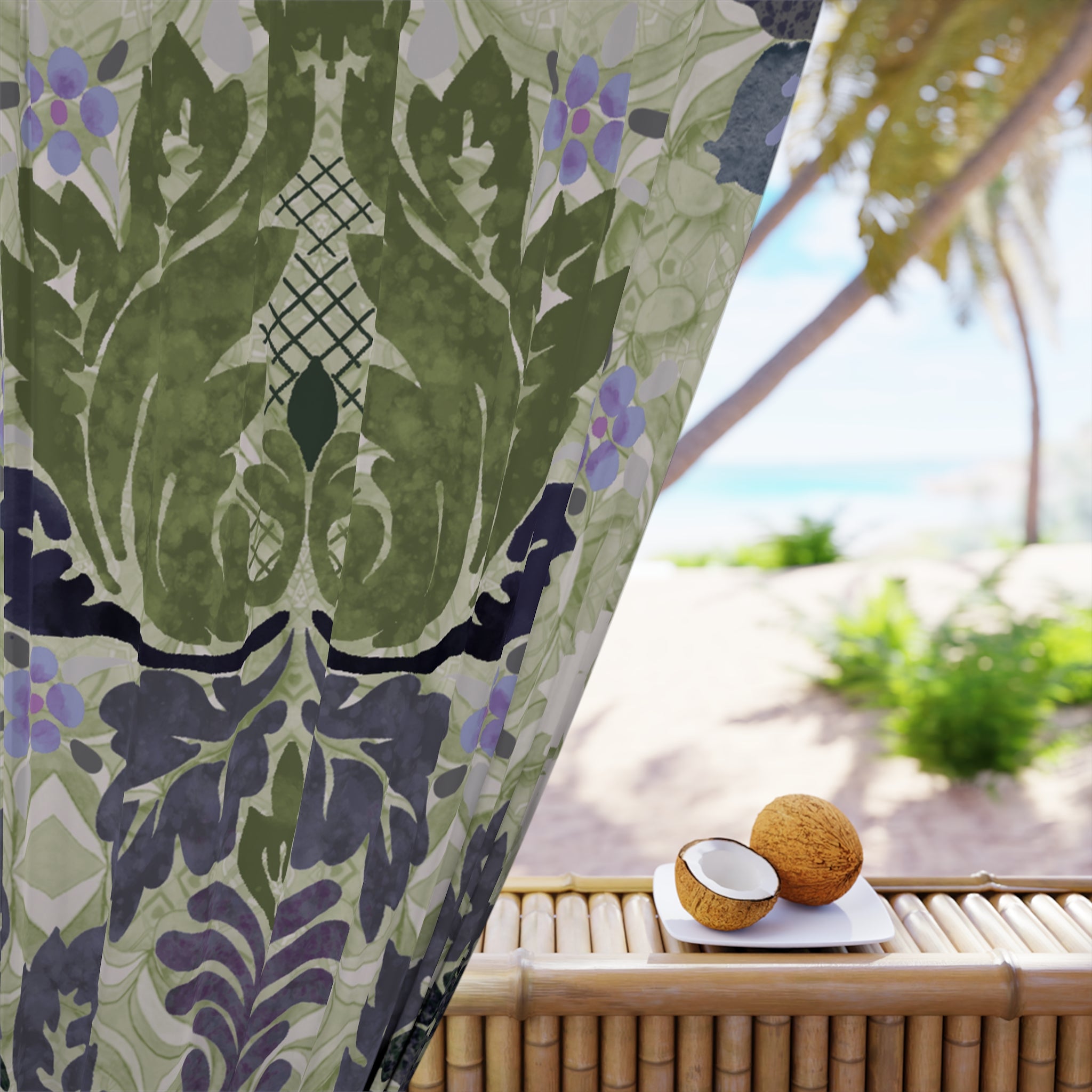 Victorian Farmhouse Sage Floral Blackout Curtain — Single 50x84" Panel