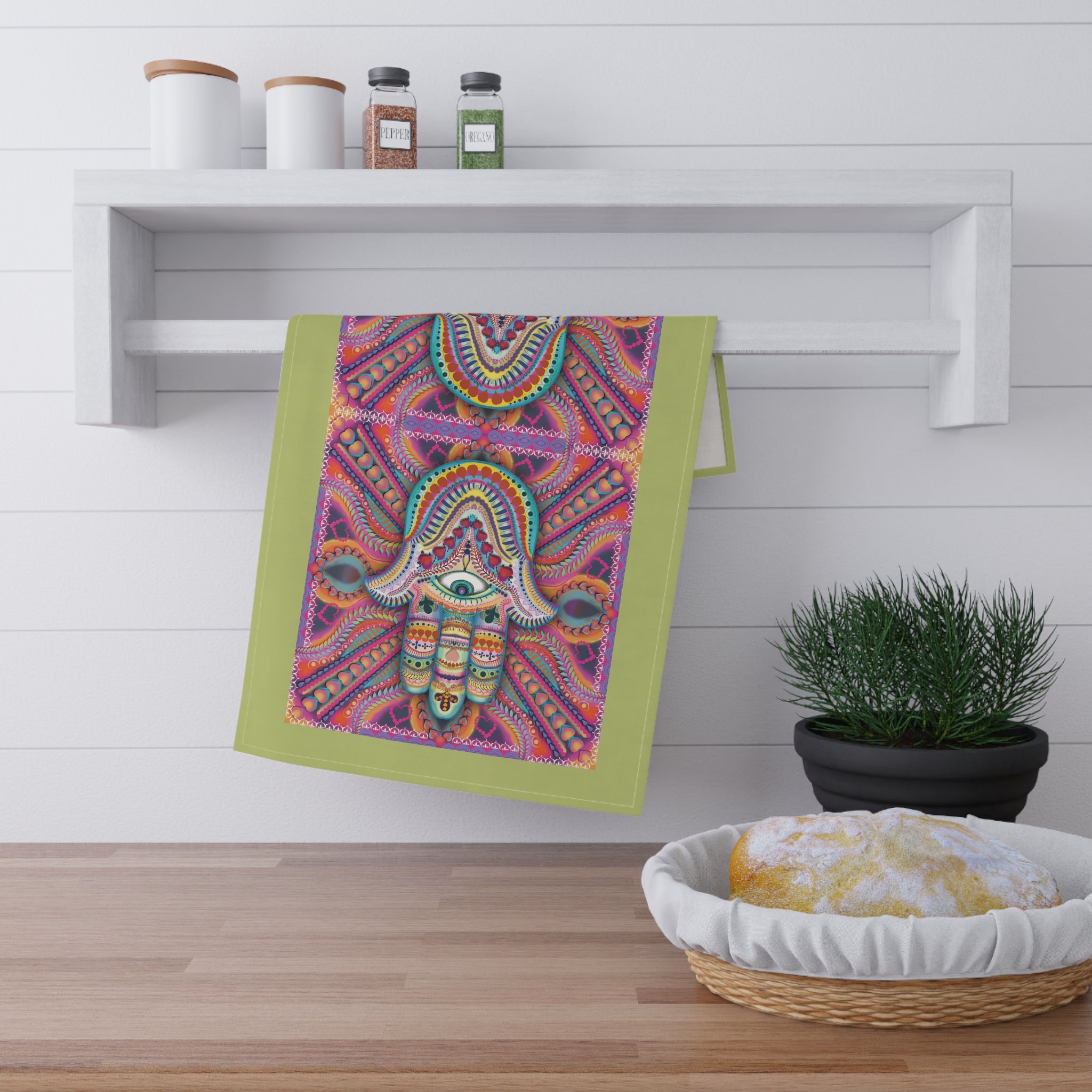 Hamsa Kitchen Tea Towel — 'Protects from Evil Eye' Dish Towel (Hamsa Number 3 Design) in my Hamsa Home Decor Collection
