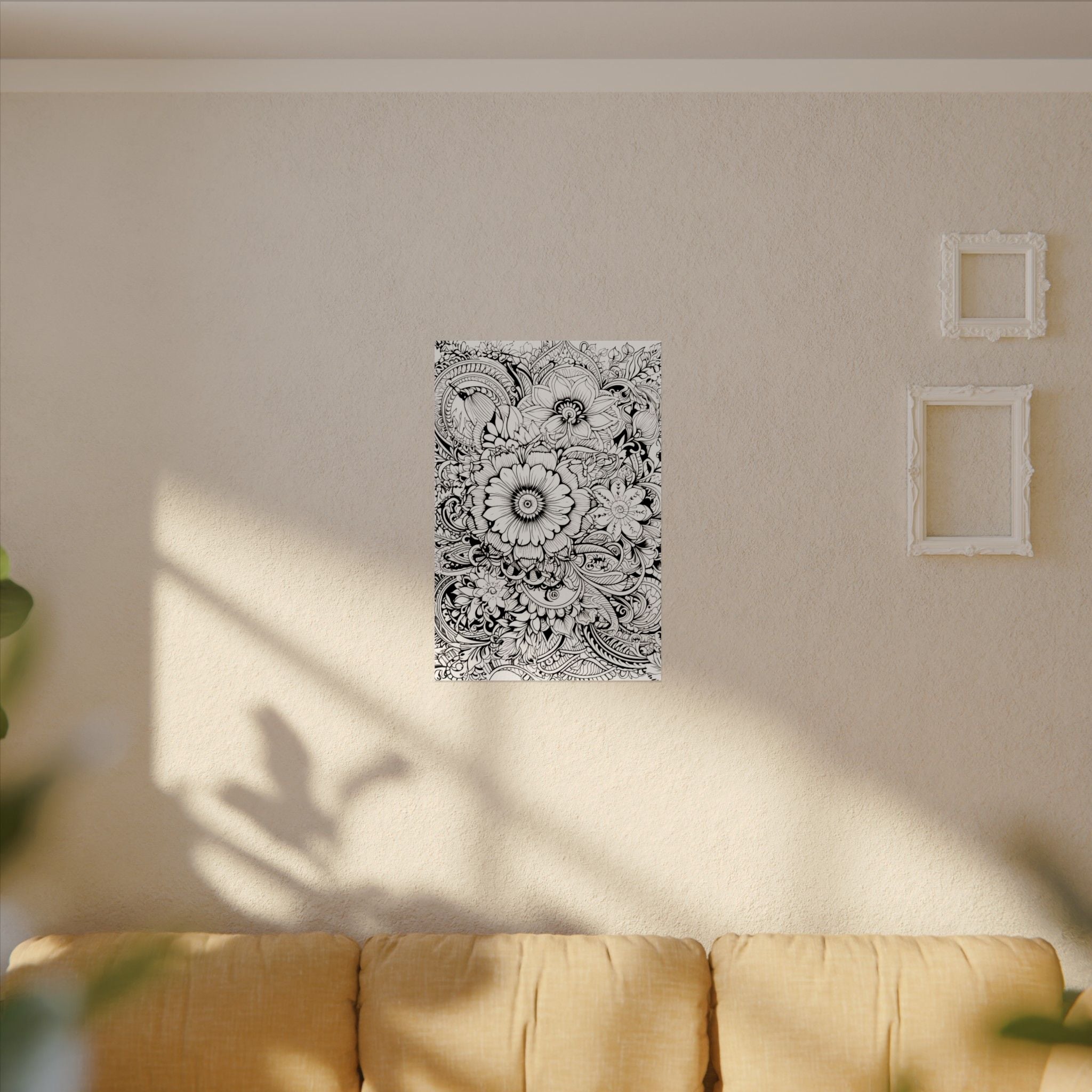 Boho Flower Number 6 Jumbo Coloring Poster — Textured Watercolor Matte Print 36x48 inch/ 20x30 inch