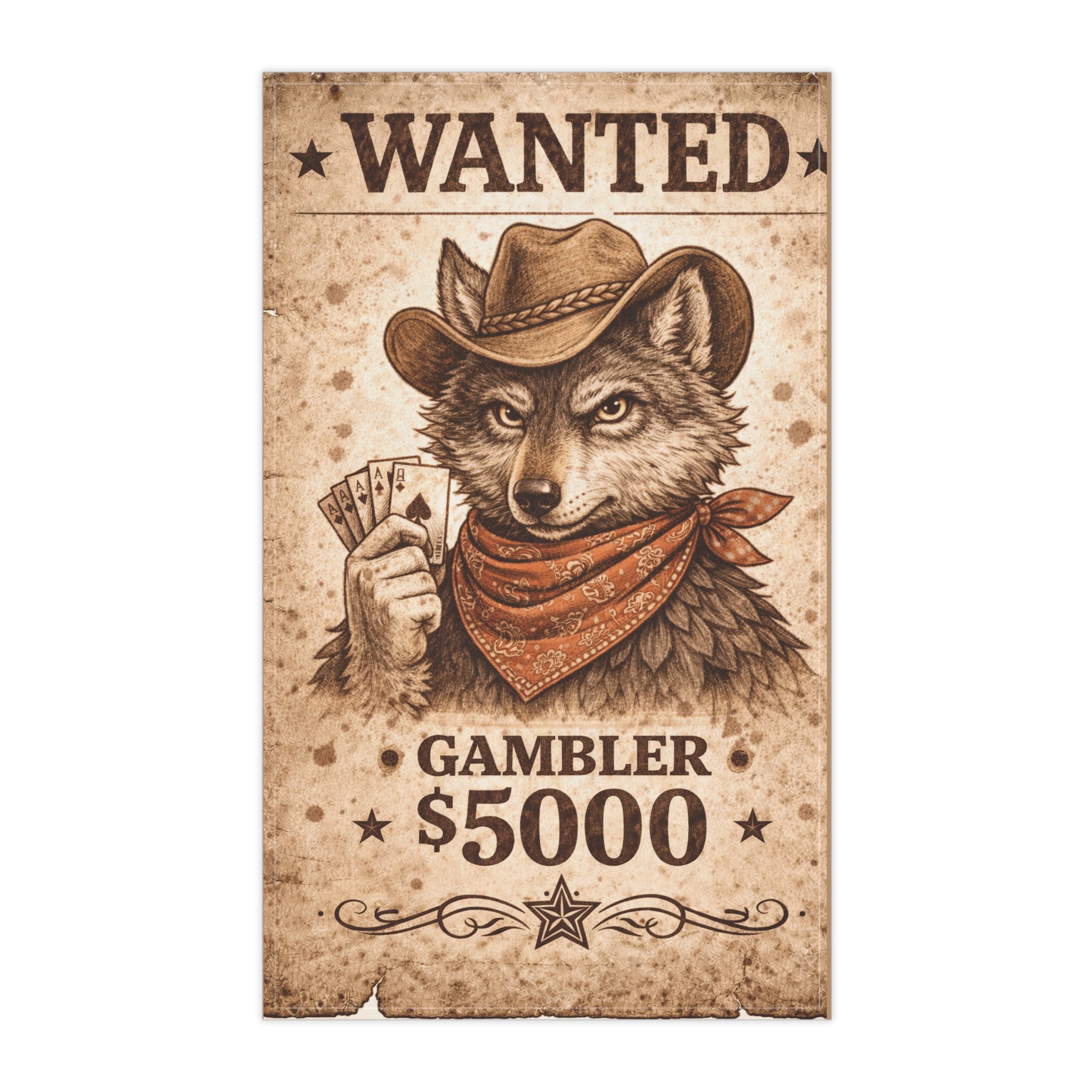 Retro Western Funny Wolf Gambler Farmhouse Tea Towel — Design by Leah Quinn©