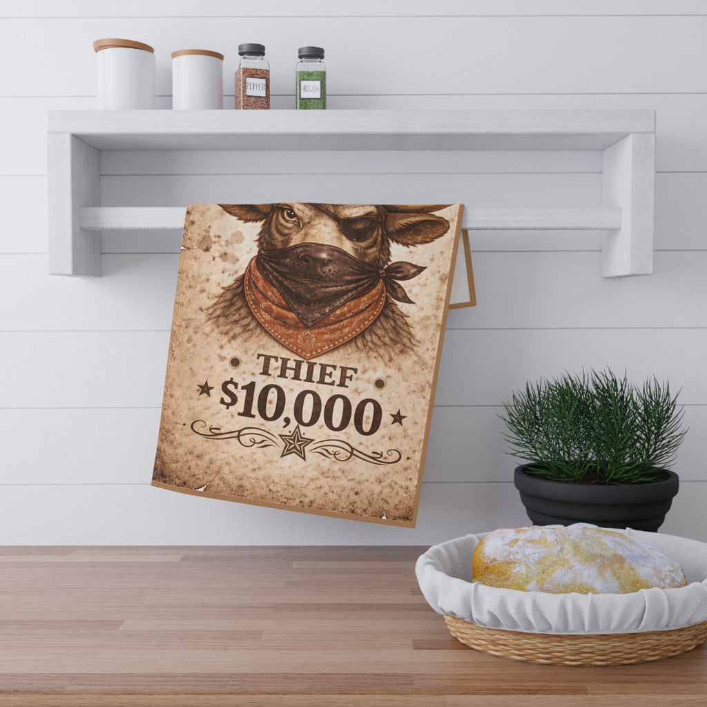 Retro Western Funny Bull Thief Farmhouse Tea Towel — Design by Leah Quinn©