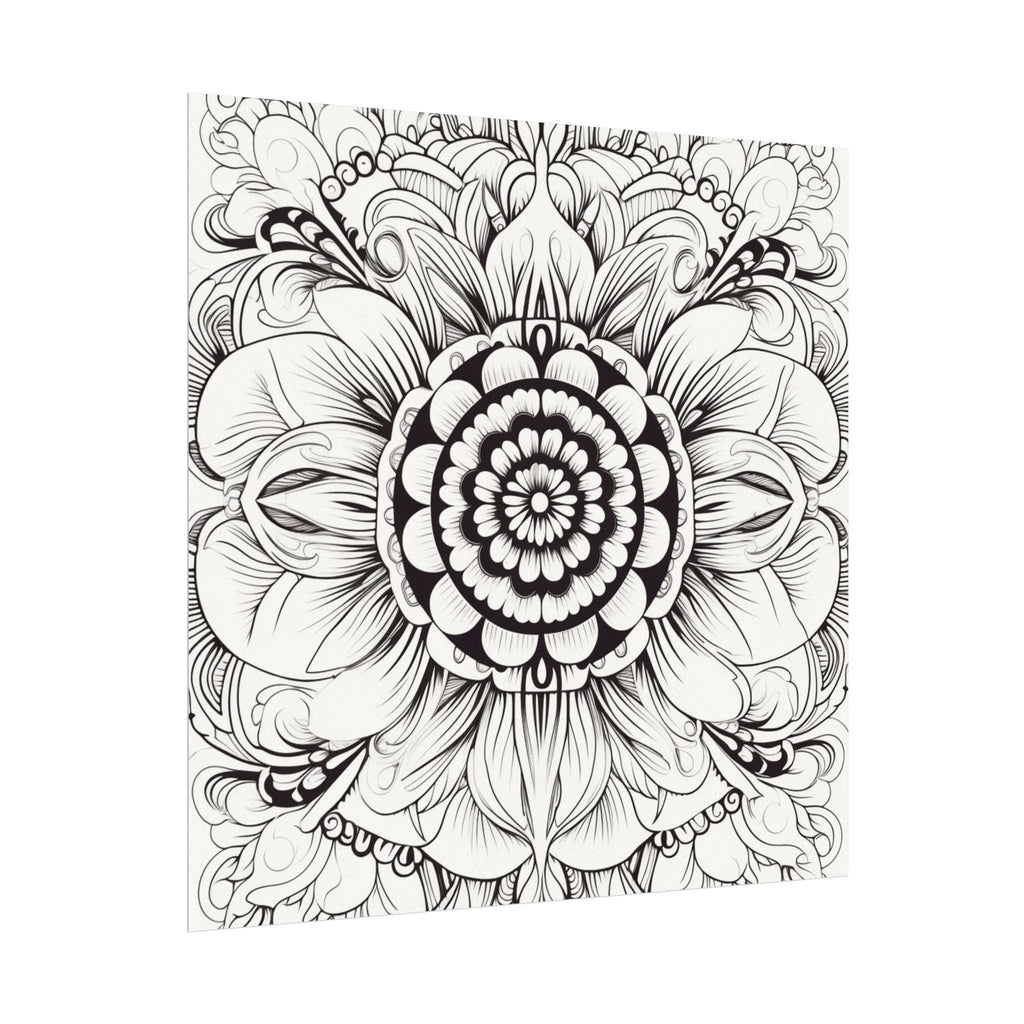 Boho Flower Coloring Poster — Textured Watercolor Matte Print 24x24inch