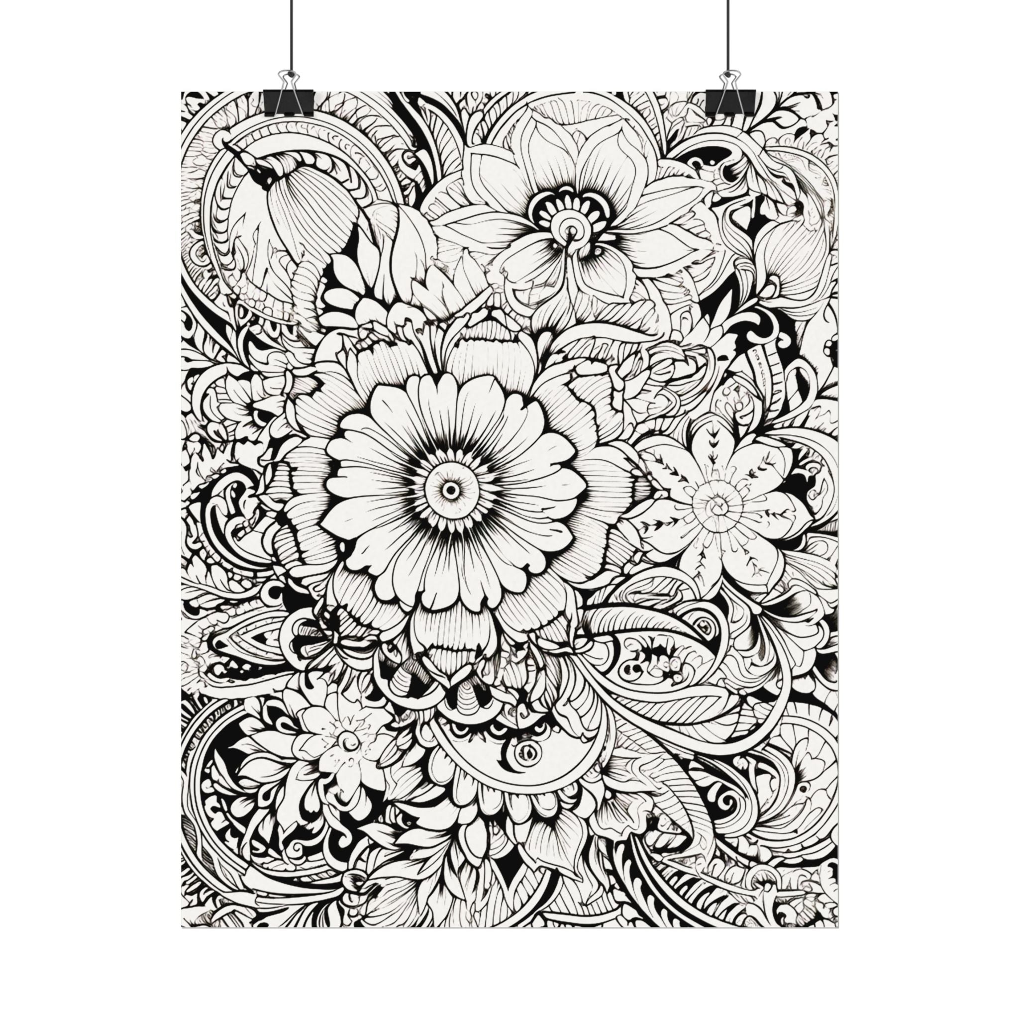 Boho Flower Number 6 Jumbo Coloring Poster — Textured Watercolor Matte Print 36x48 inch/ 20x30 inch