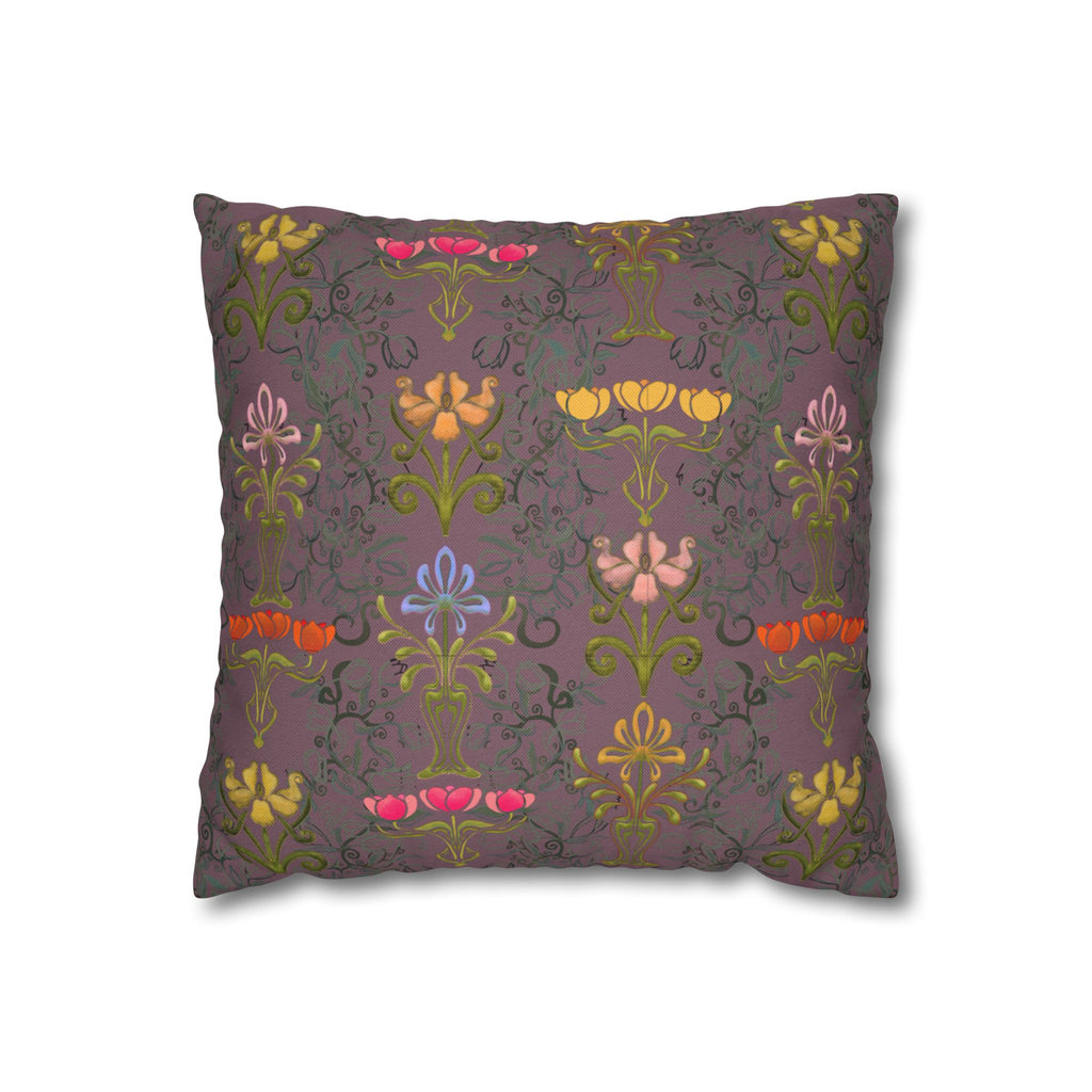 Ornate Floral Tulips in Earth Slate Decorative Square Pillowcase