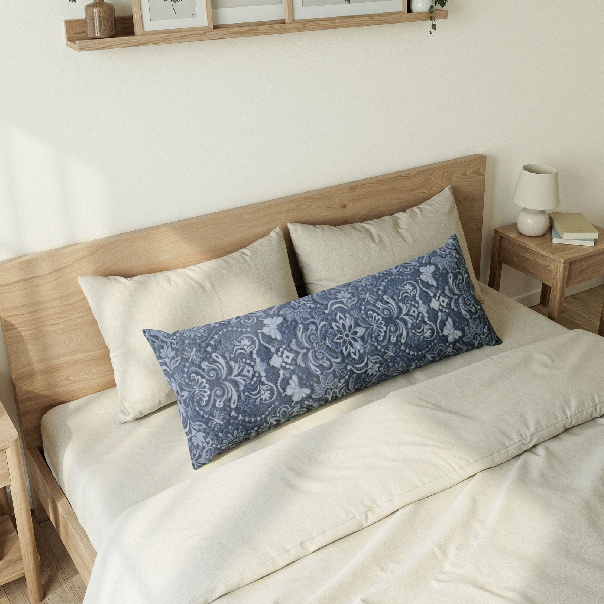 Vintage Brocade in Blue Farmhouse Body Pillow — Support Cushion