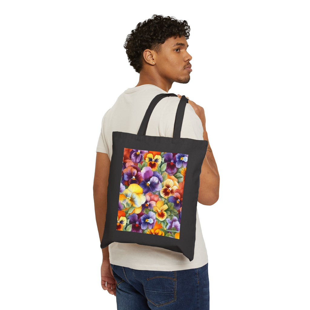 Spring Pansies Canvas Tote Bag — Vibrant Floral Cotton Shopper