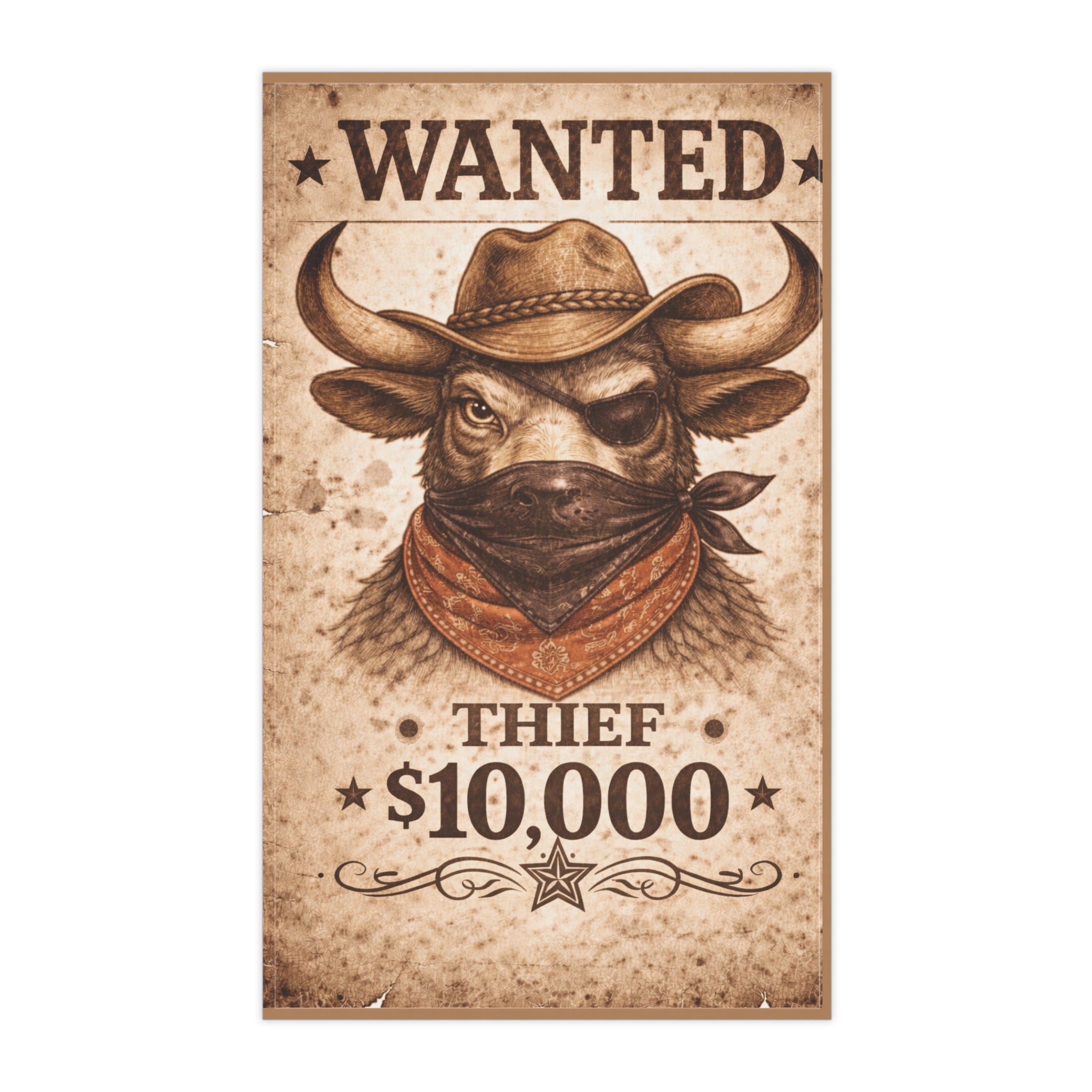 Retro Western Funny Bull Thief Farmhouse Tea Towel — Design by Leah Quinn©