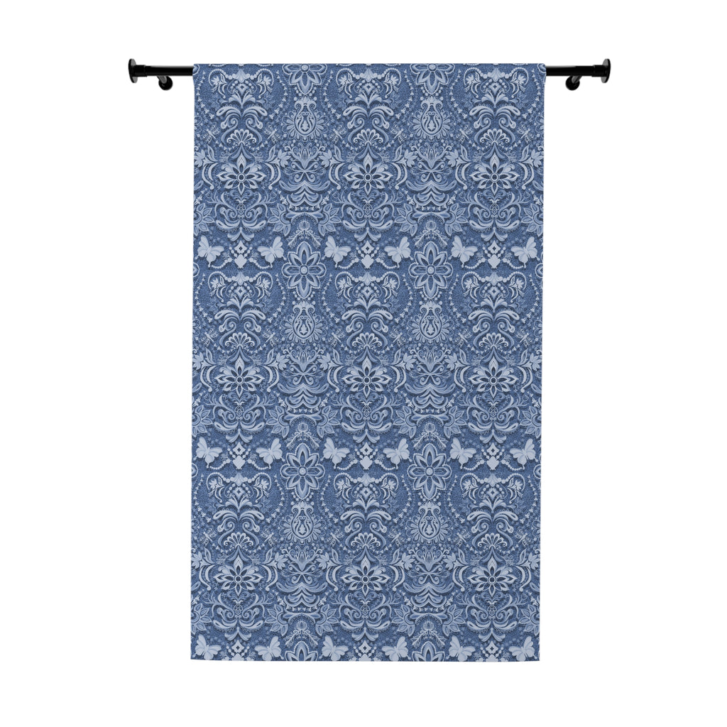 Vintage Brocade Blue Blackout Curtain – Floral Single Panel 50x84"