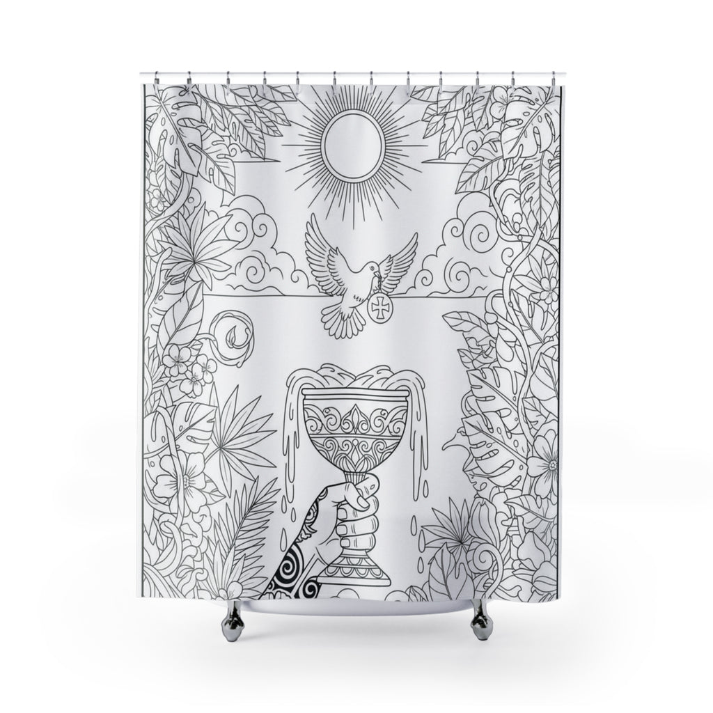 Ace of Cups Tarot-Style Chalice & Dove Shower Curtain — Boho Spiritual Color-Your-Own Shower Curtain