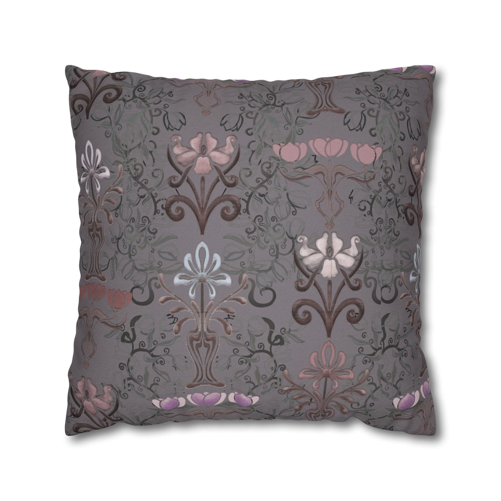 Ornate Floral Purple Tulips on Slate Decorative Square Pillowcase