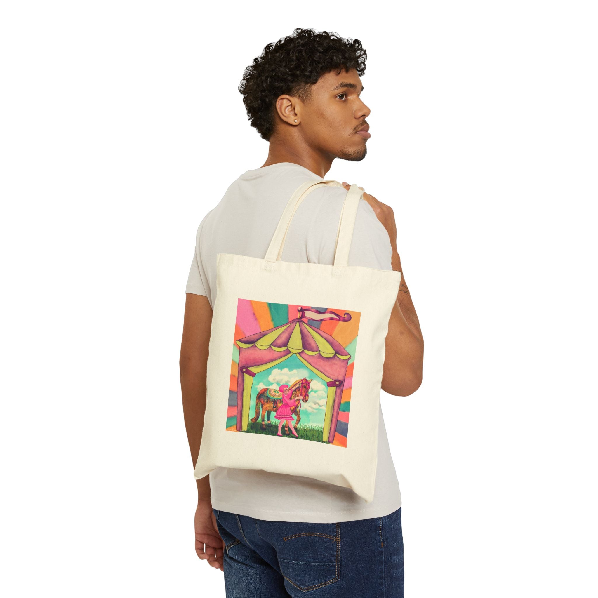 Unicorn at the Circus Floral Canvas Tote Bag — Vibrant Cotton Shopper