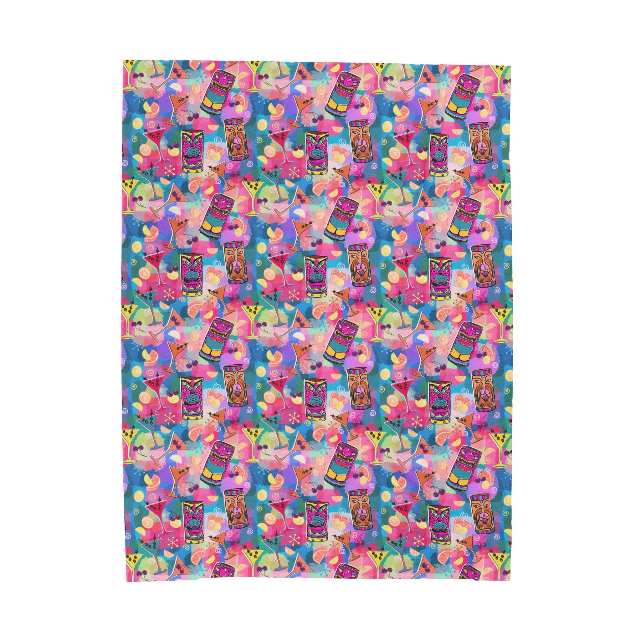 Kitschy Tiki in Multicolor Pink Minky Velveteen Blanket — Colorful Bohemian Plush Throw