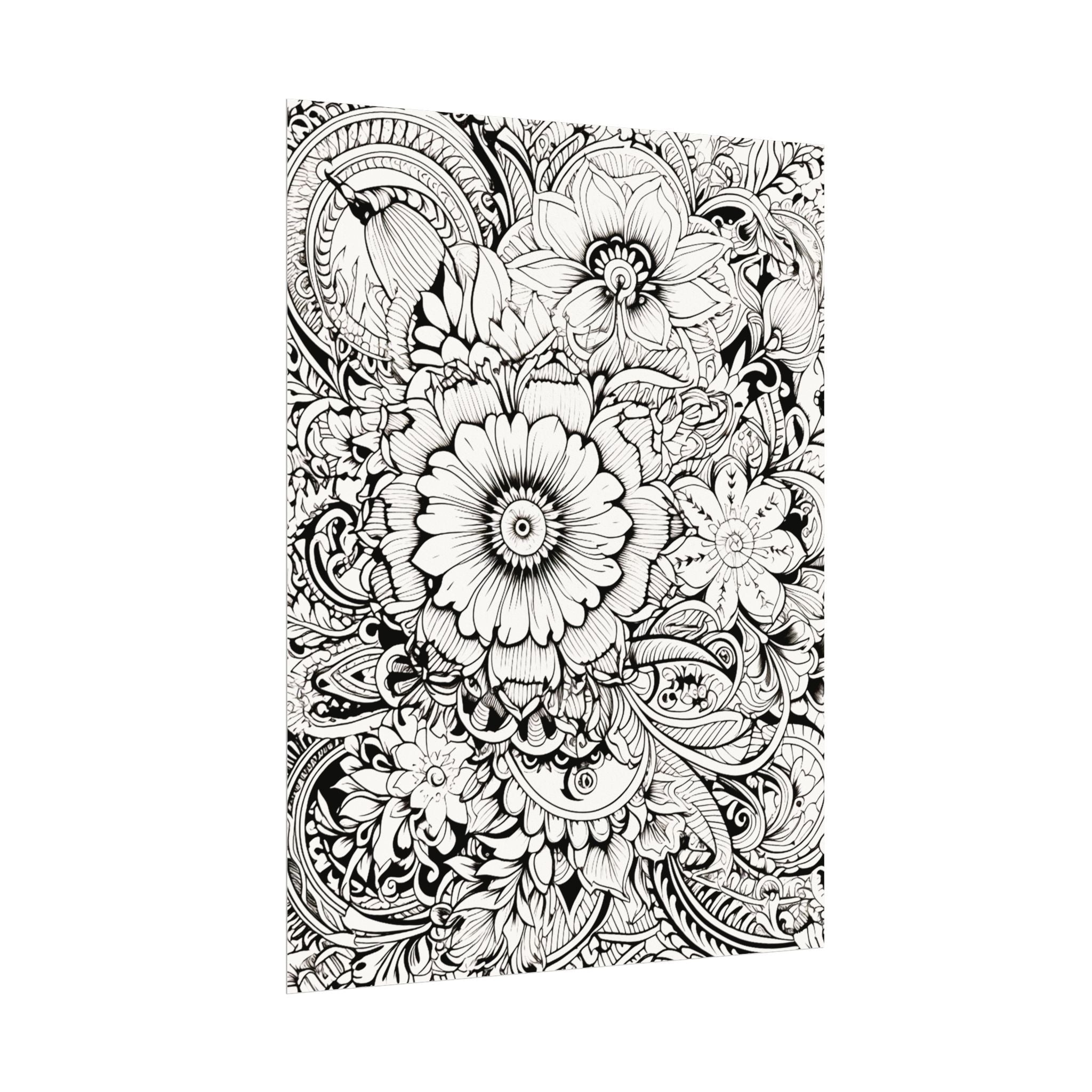 Boho Flower Number 6 Jumbo Coloring Poster — Textured Watercolor Matte Print 36x48 inch/ 20x30 inch