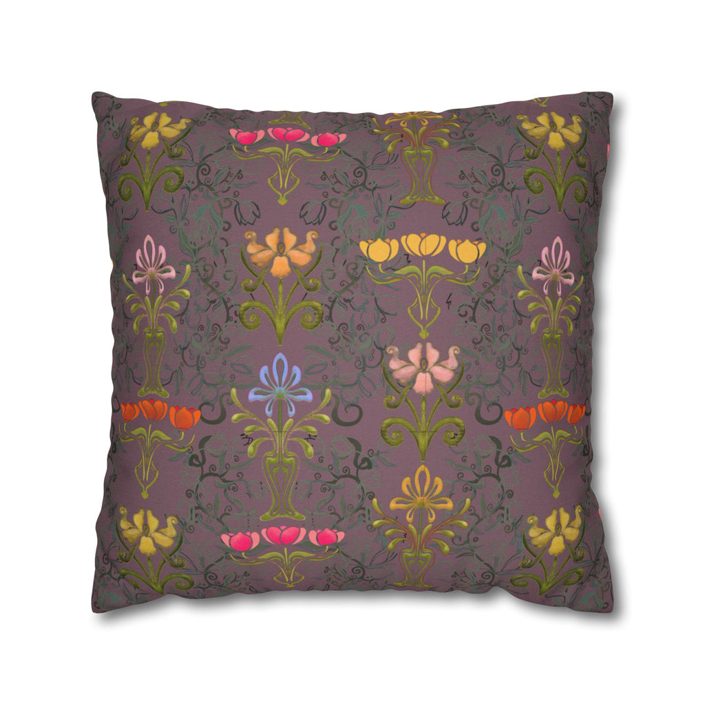 Ornate Floral Tulips in Earth Slate Decorative Square Pillowcase