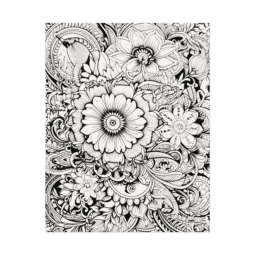 Boho Flower Number 6 Jumbo Coloring Poster — Textured Watercolor Matte Print 36x48 inch/ 20x30 inch