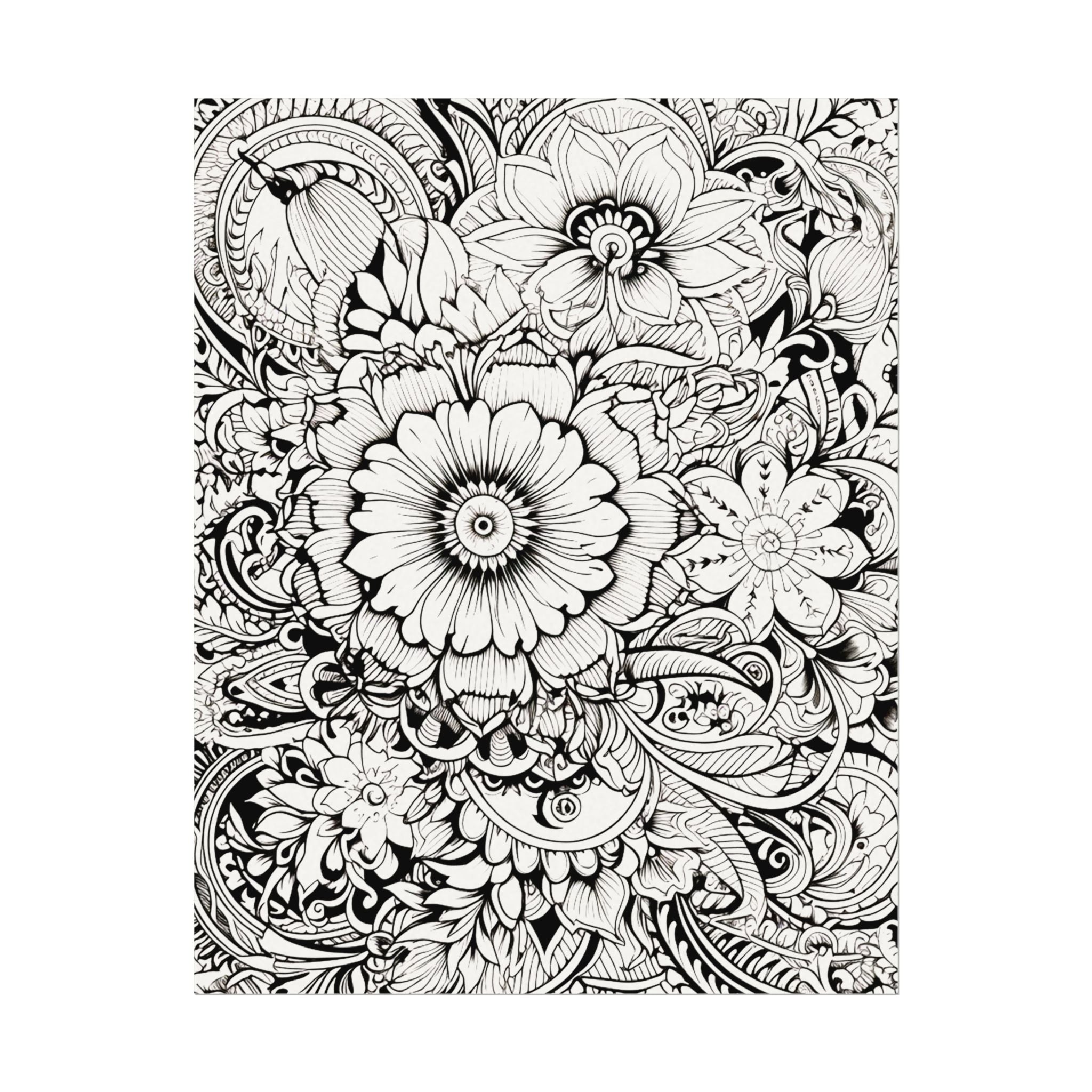Boho Flower Number 6 Jumbo Coloring Poster — Textured Watercolor Matte Print 36x48 inch/ 20x30 inch