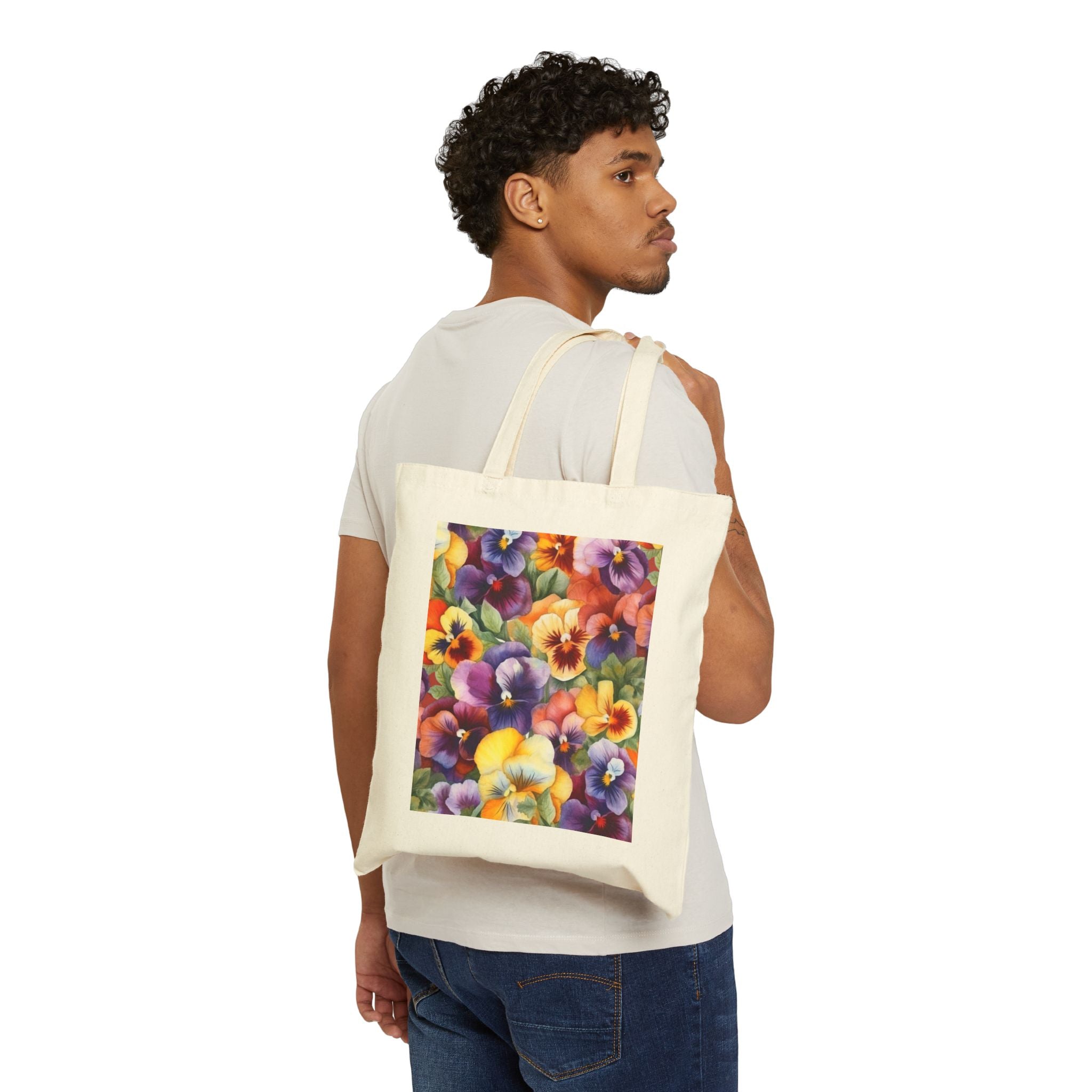 Spring Pansies Canvas Tote Bag — Vibrant Floral Cotton Shopper