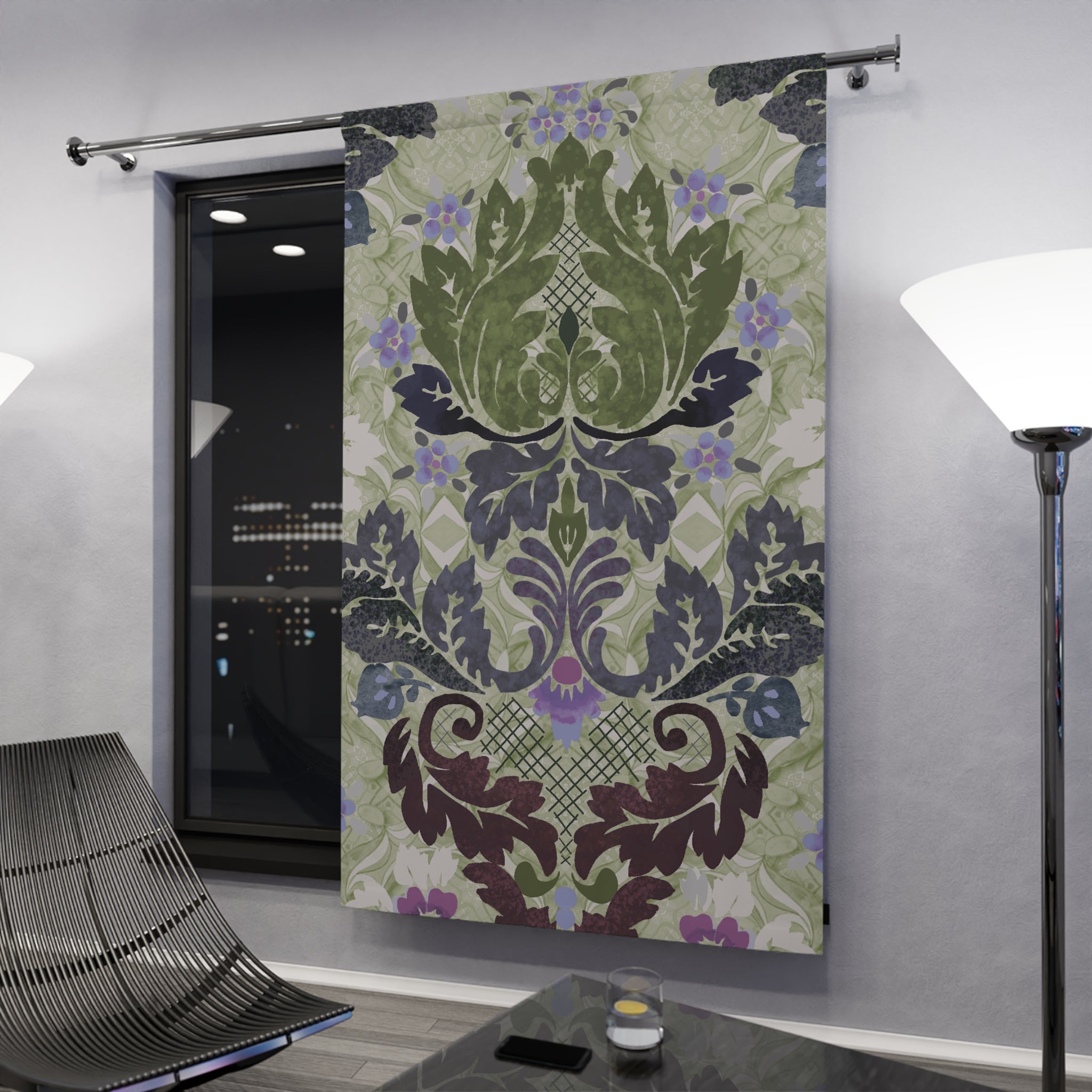 Victorian Farmhouse Sage Floral Blackout Curtain — Single 50x84" Panel