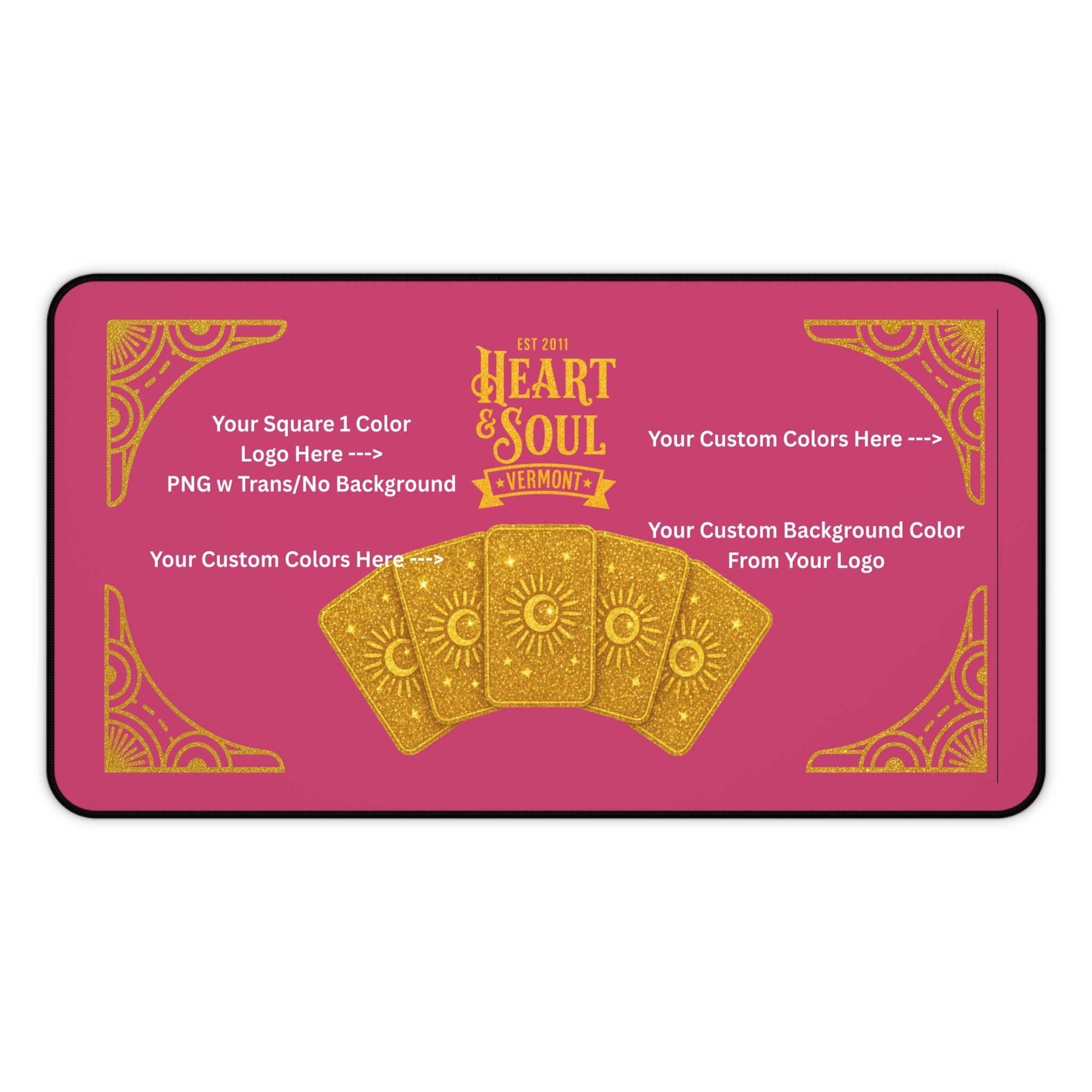 Custom Gold Glitter Desk Mat — Extra Large 12x22 Mouse Pad with Your Company Logo