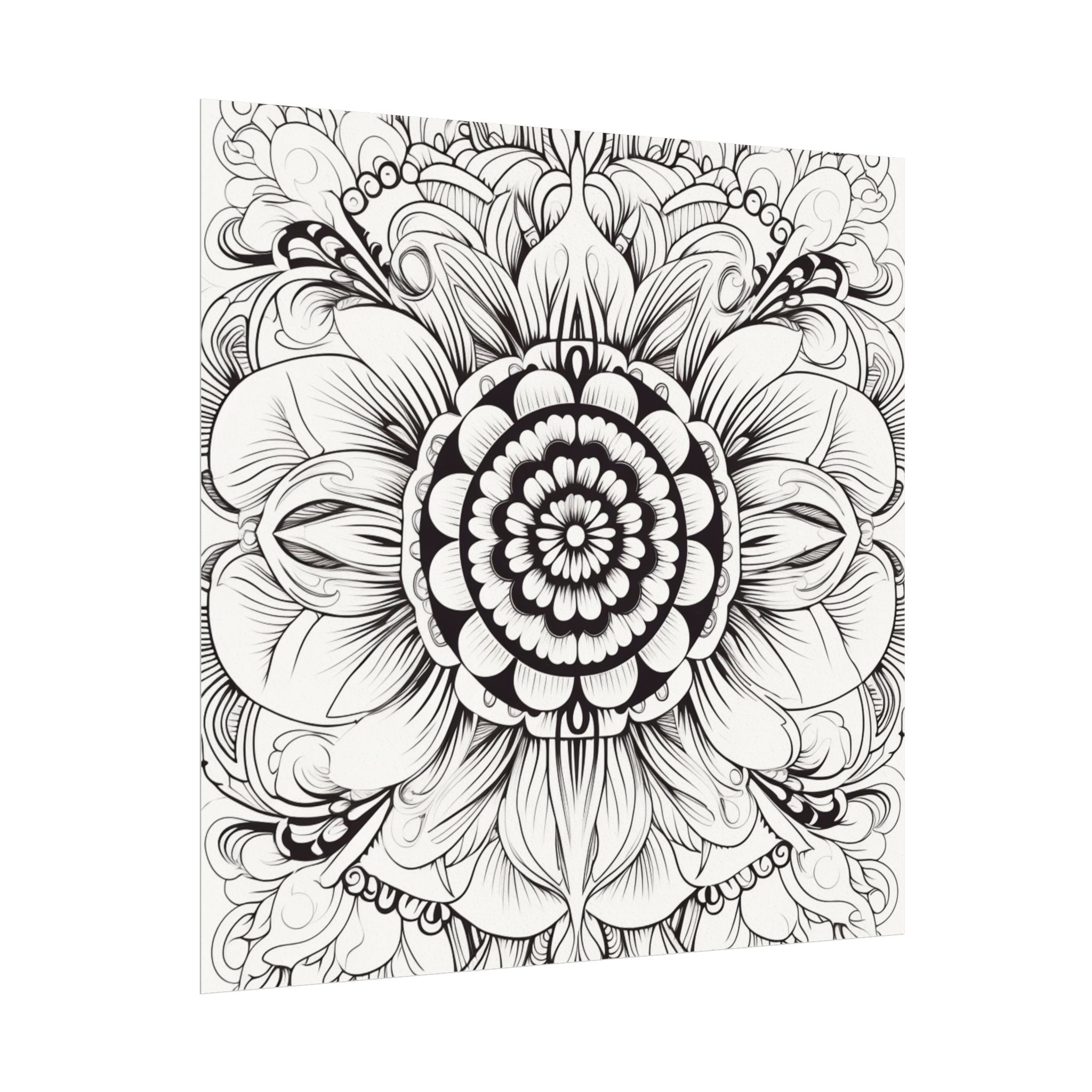 Boho Flower Coloring Poster — Textured Watercolor Matte Print 24x24inch