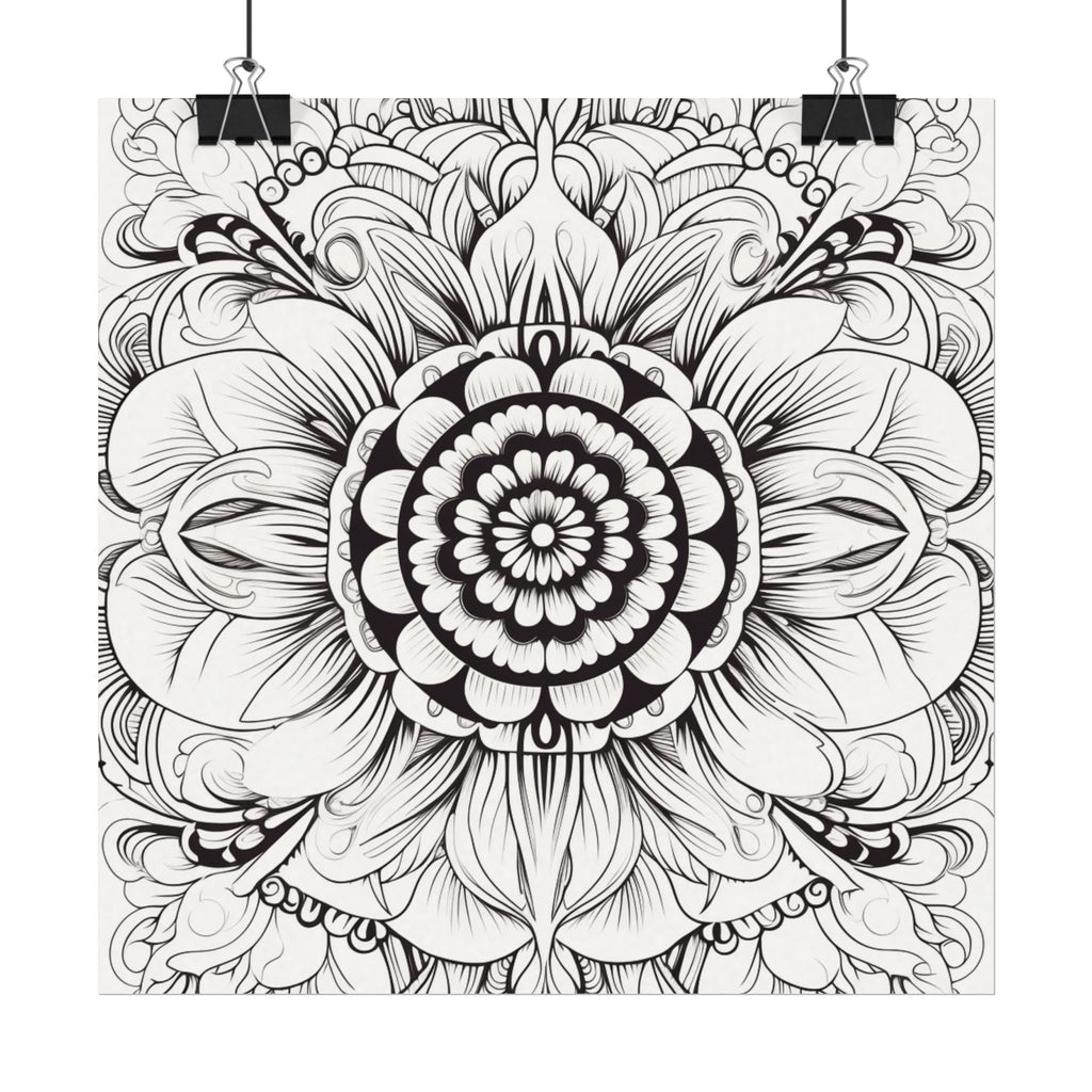 Boho Flower Coloring Poster — Textured Watercolor Matte Print 24x24inch