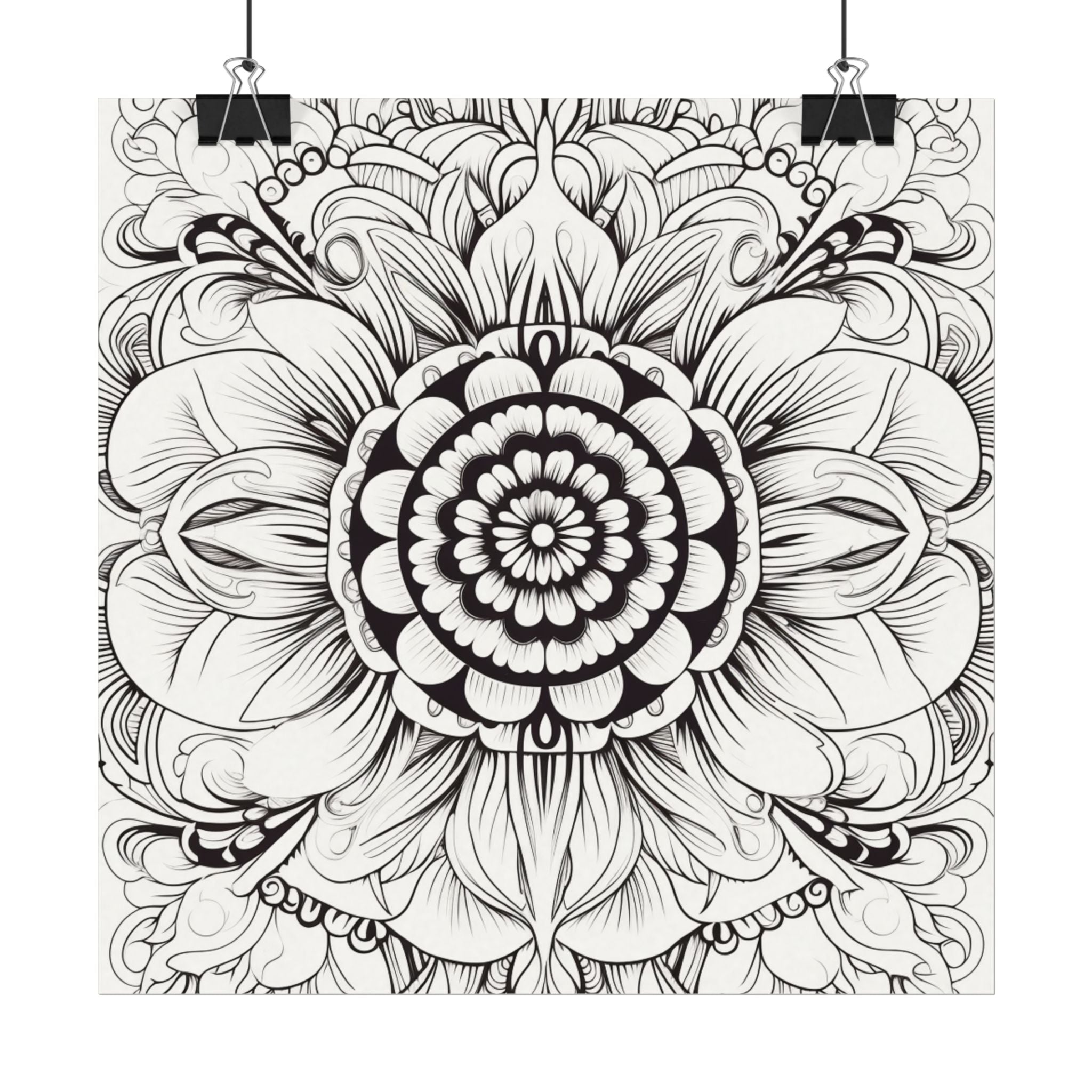 Boho Flower Coloring Poster — Textured Watercolor Matte Print 24x24inch