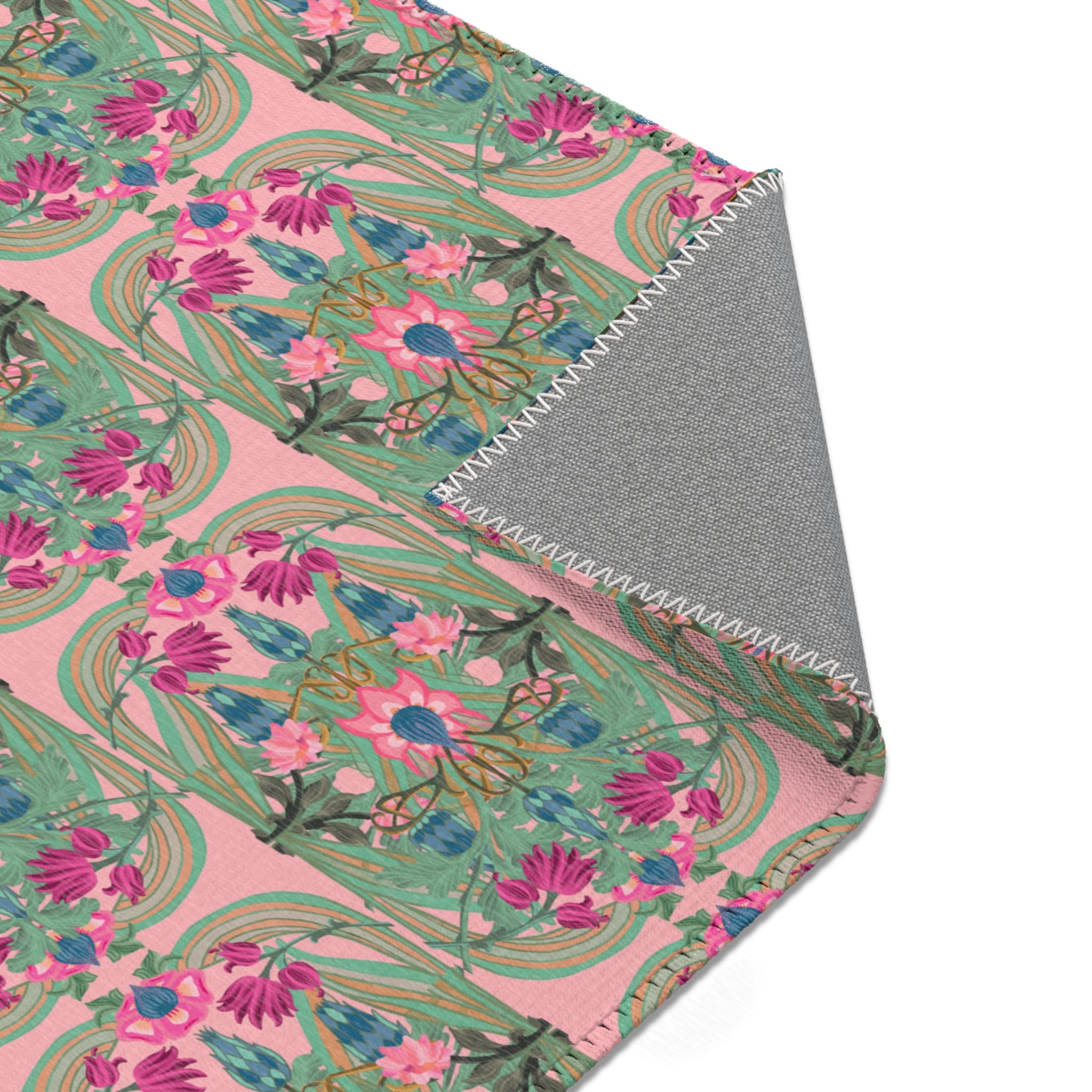 Boho Art Deco Antique Pink Area Rug — Distressed Ornamental Accent Rug